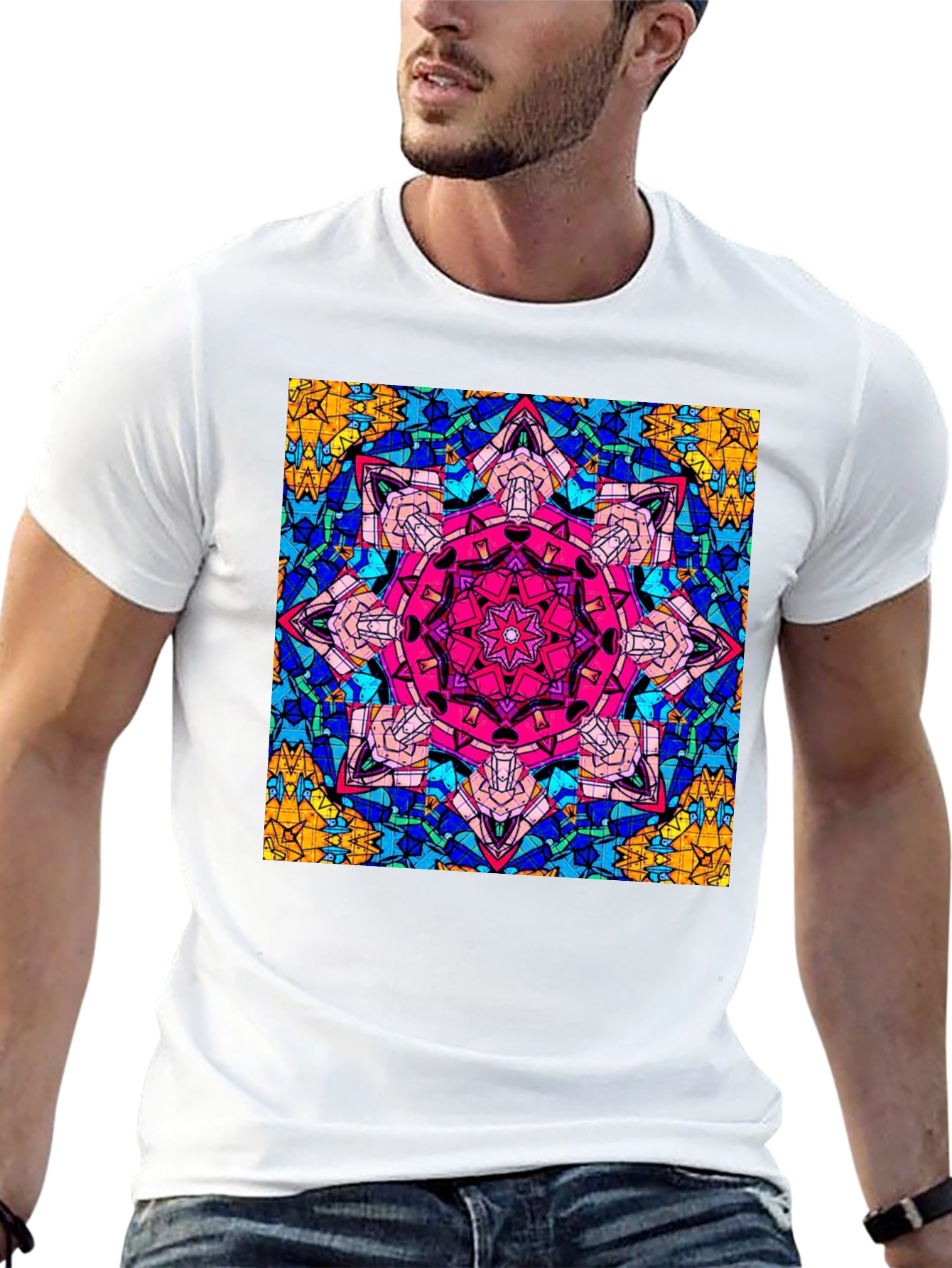 Geometric Mandala Print Black T-Shirt