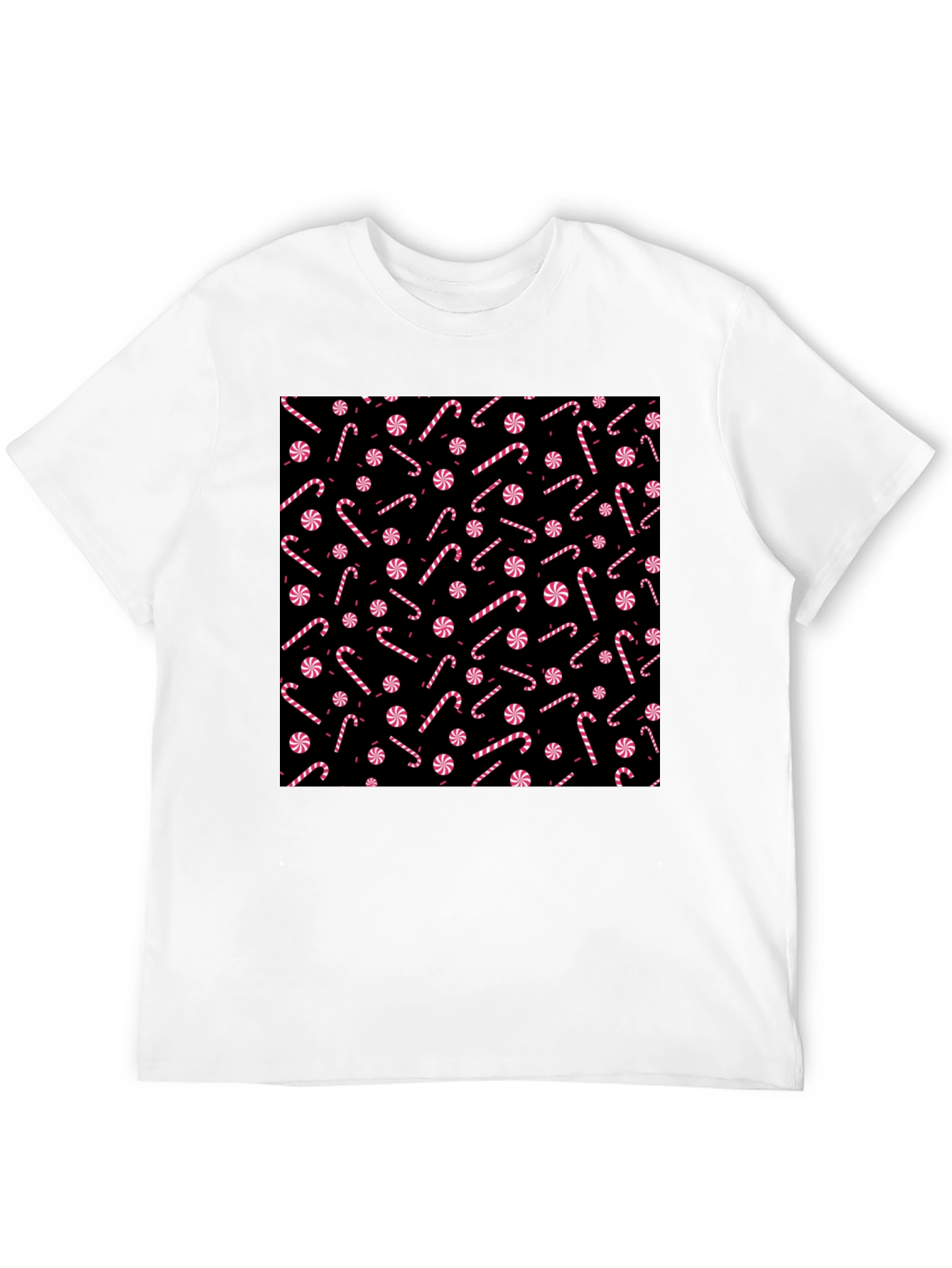 Candy Cane Pattern Black T-Shirt