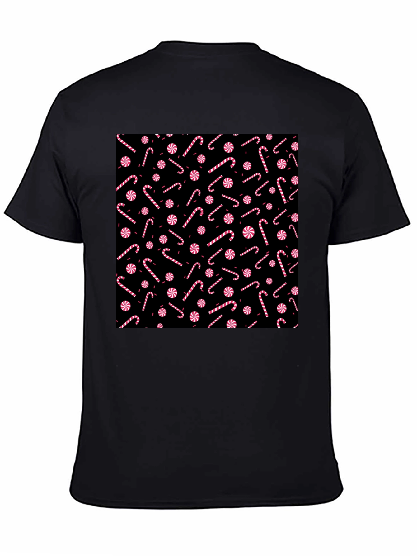 Candy Cane Pattern Black T-Shirt
