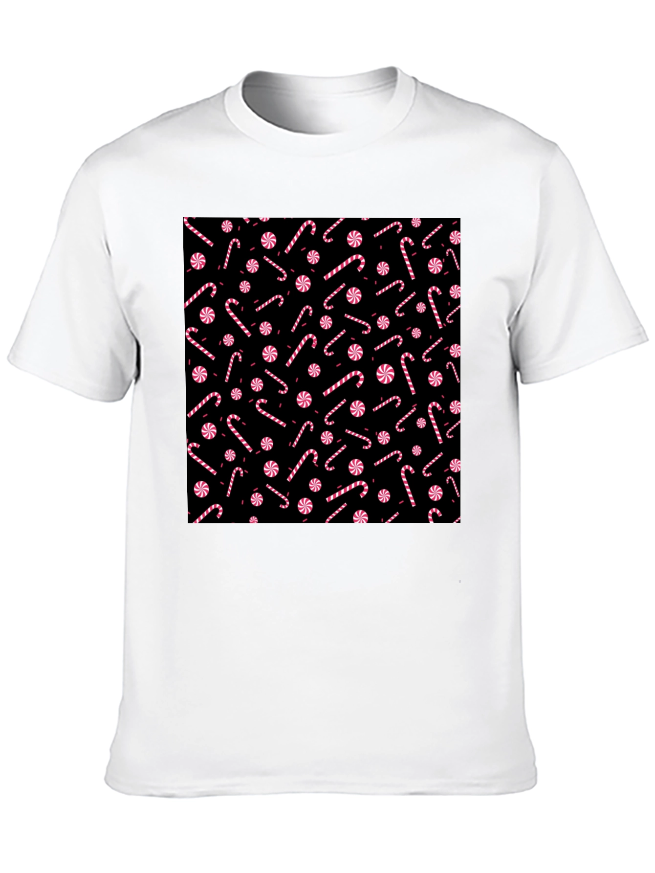 Candy Cane Pattern Black T-Shirt