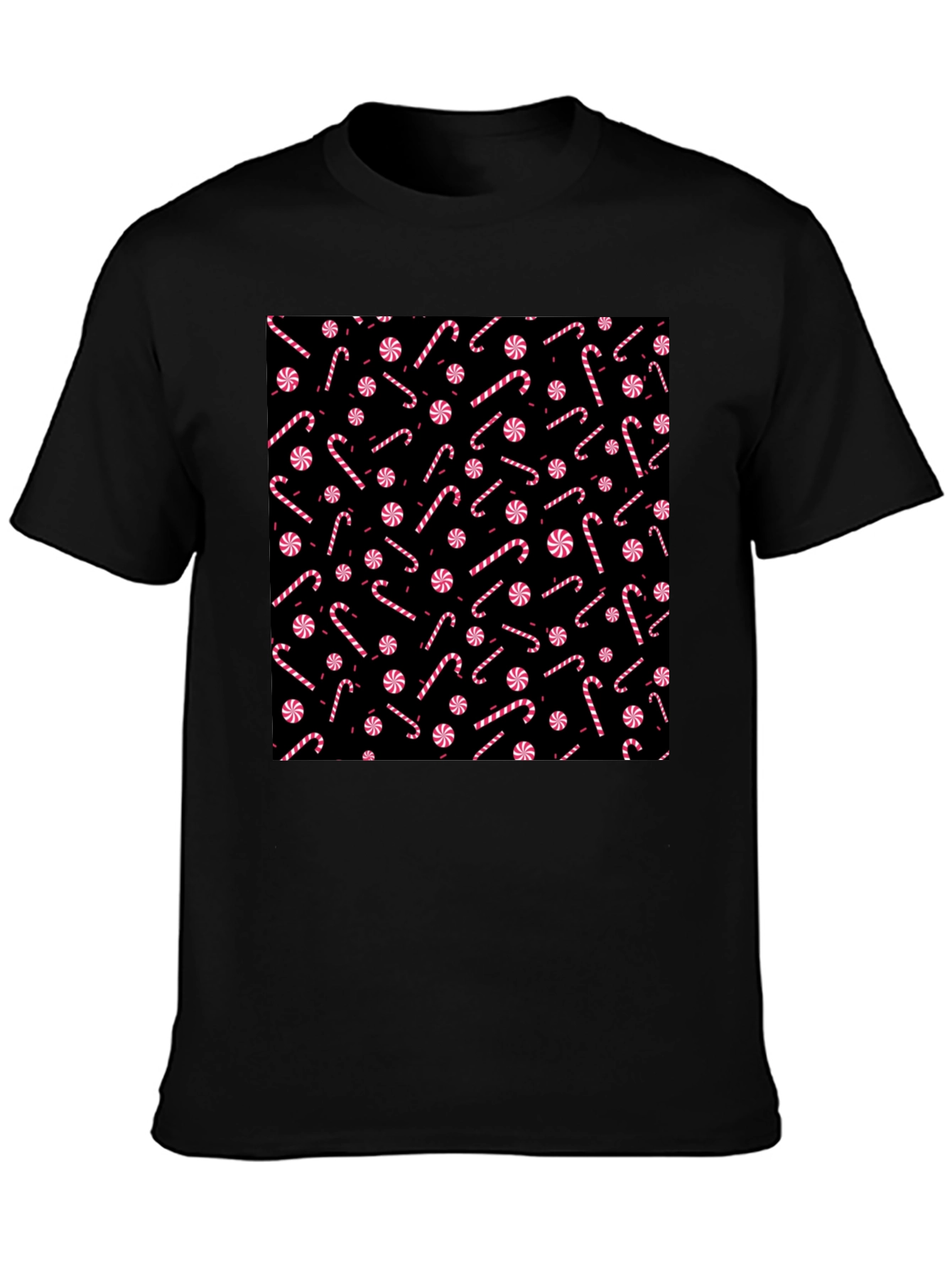 Candy Cane Pattern Black T-Shirt