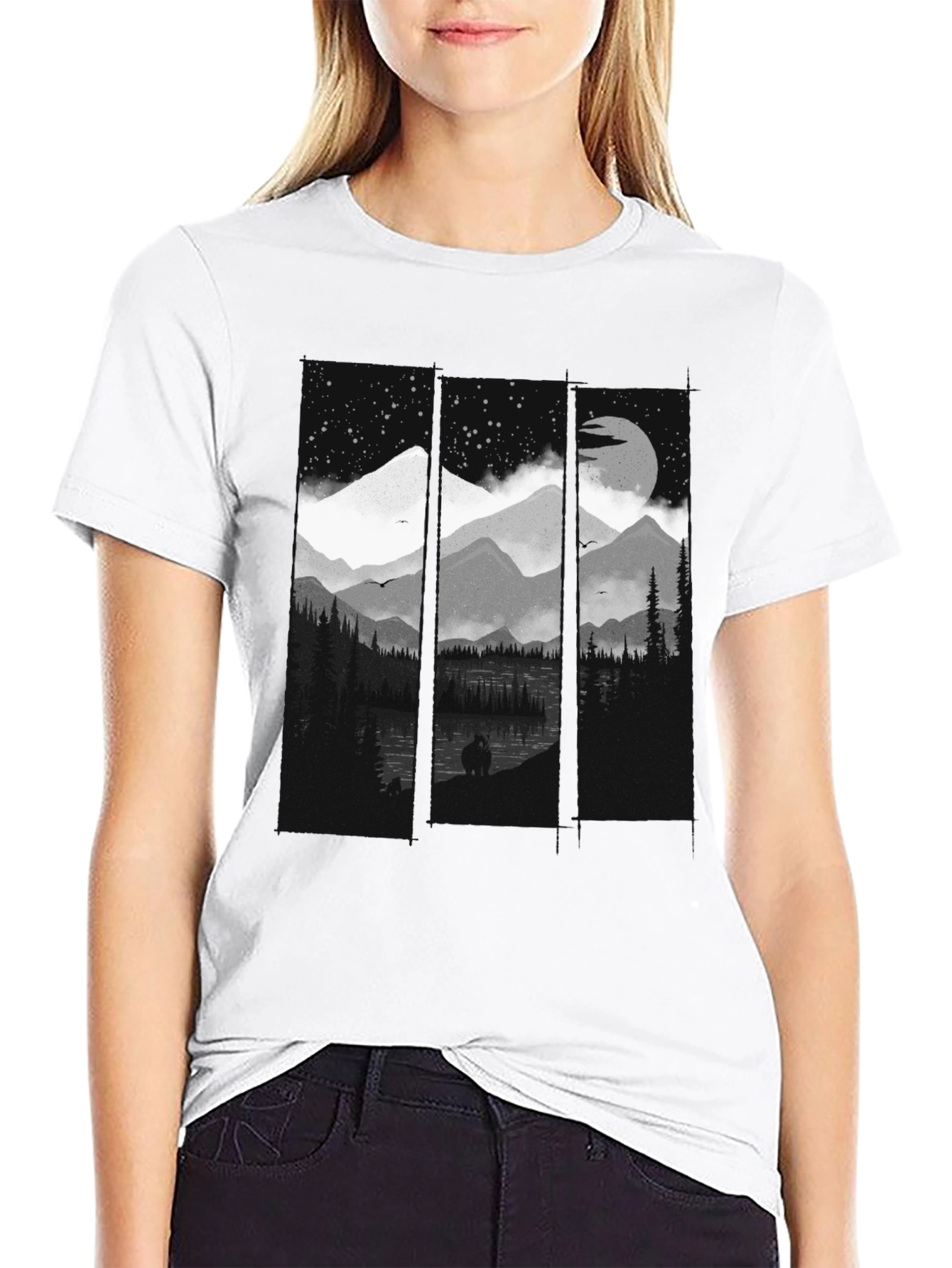 Night Mountain Scene Graphic Tee