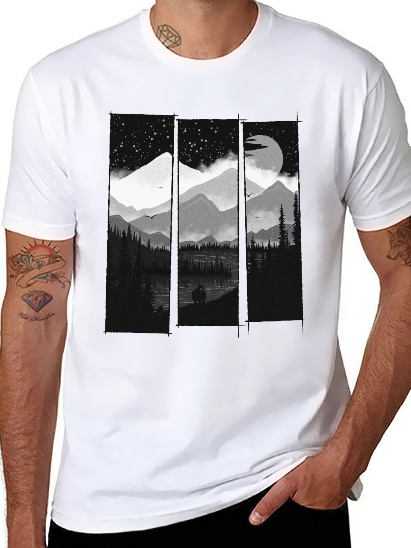 Night Mountain Scene Graphic Tee