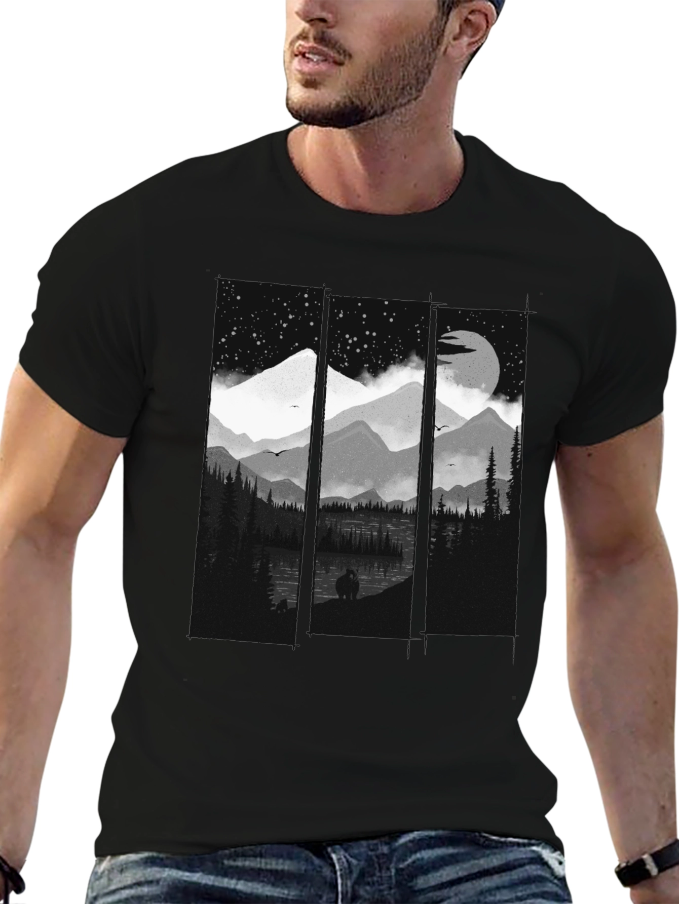 Night Mountain Scene Graphic Tee