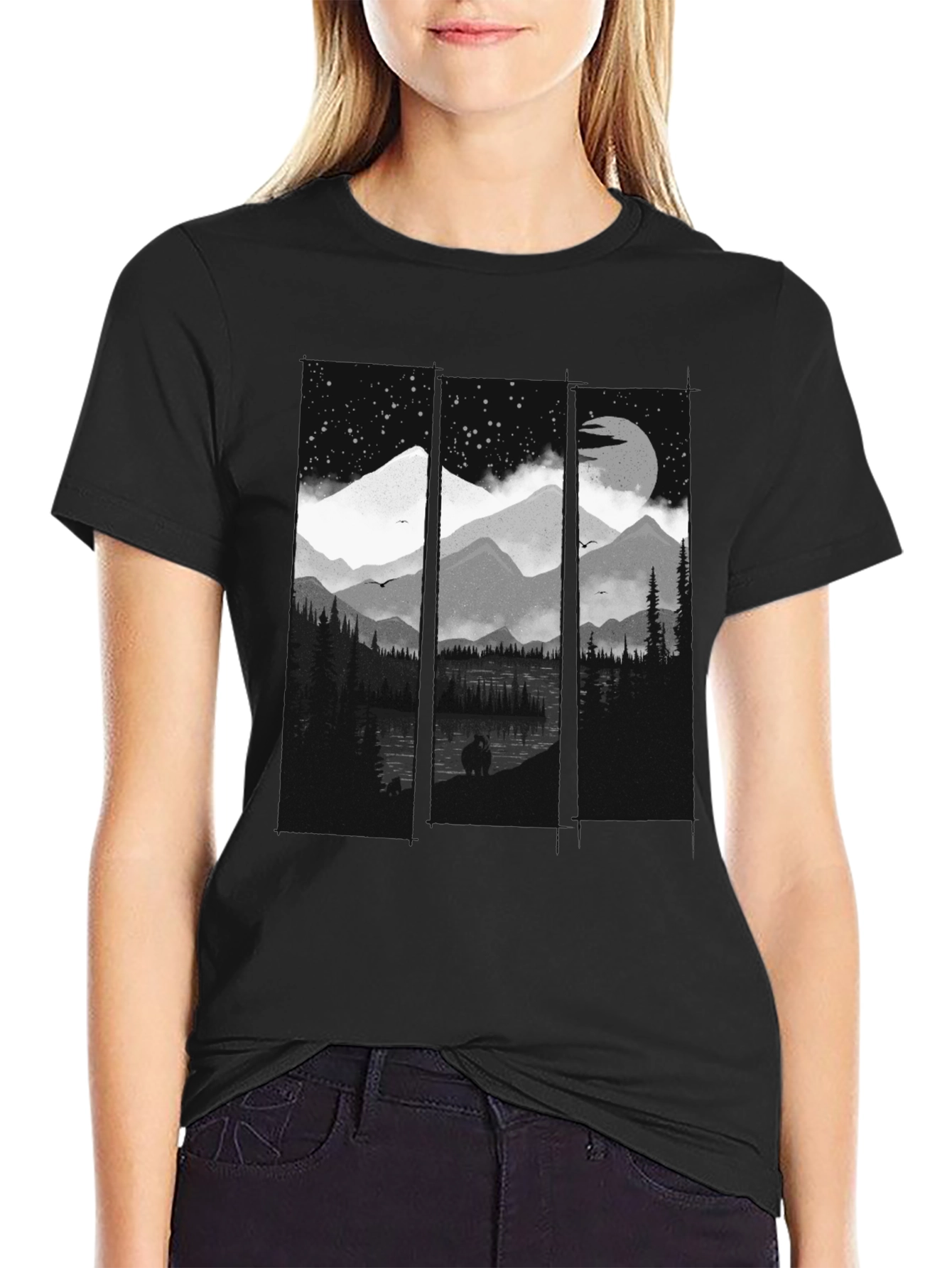 Night Mountain Scene Graphic Tee