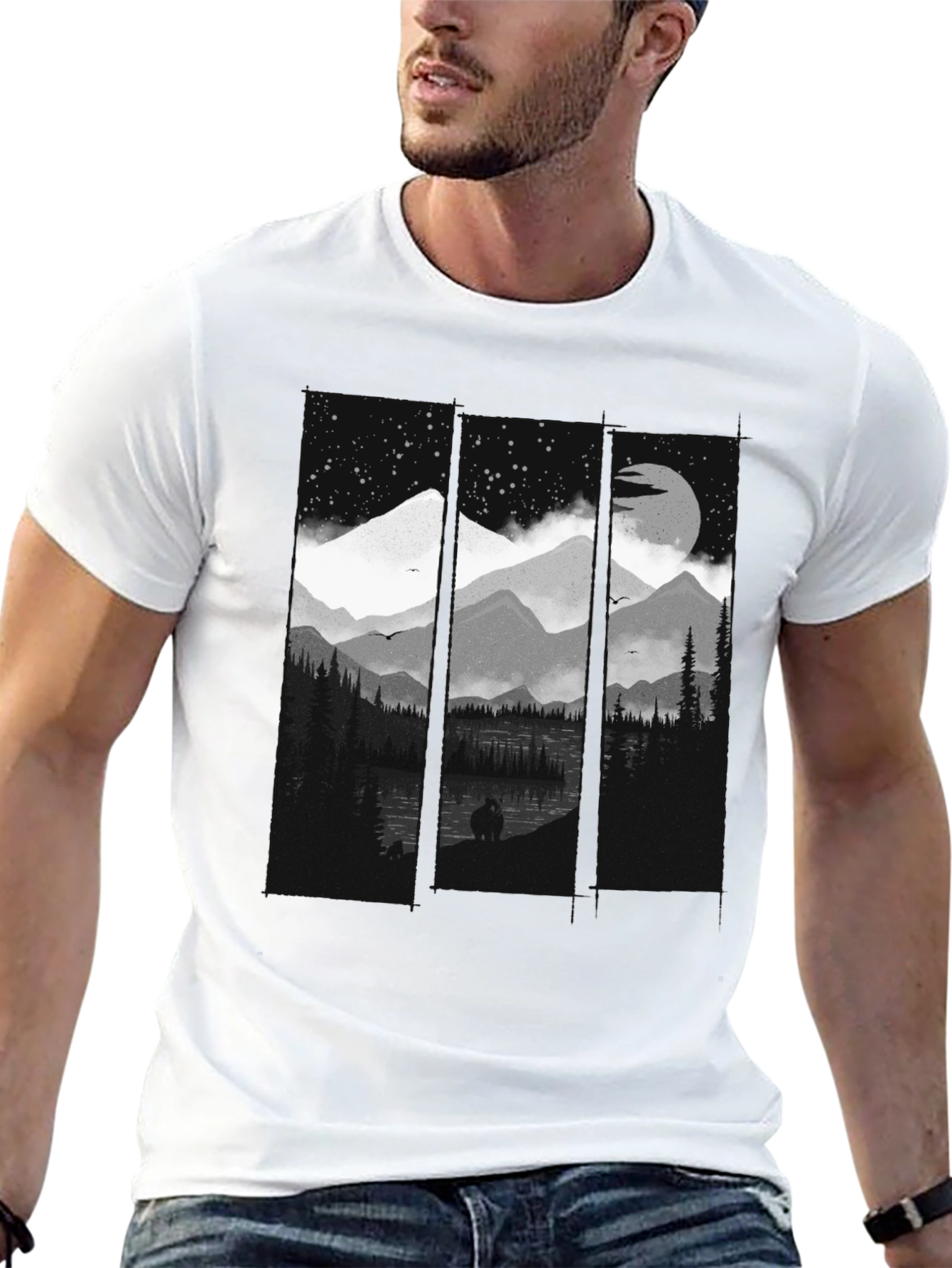 Night Mountain Scene Graphic Tee