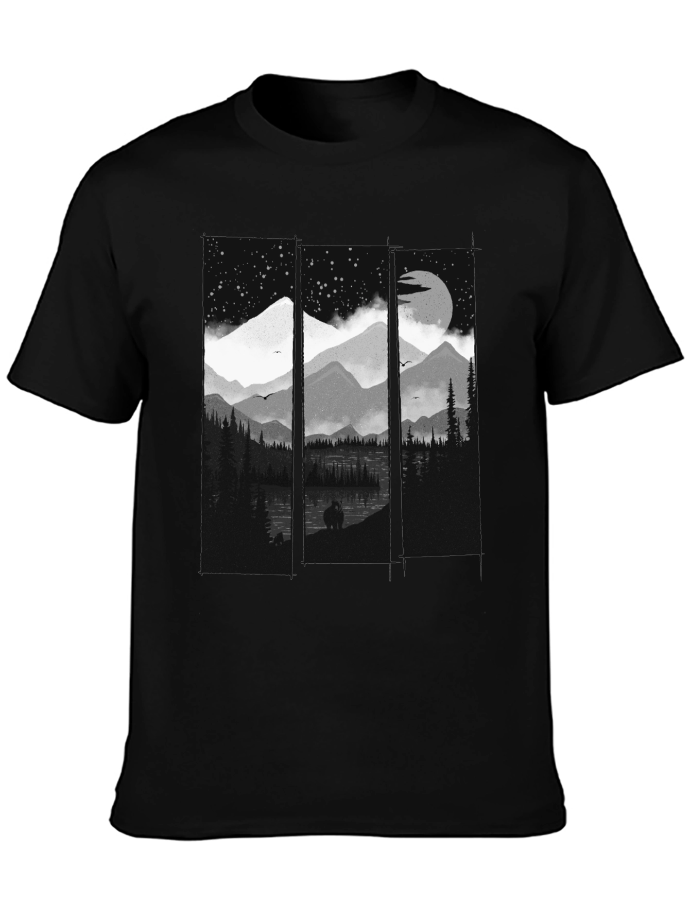 Night Mountain Scene Graphic Tee