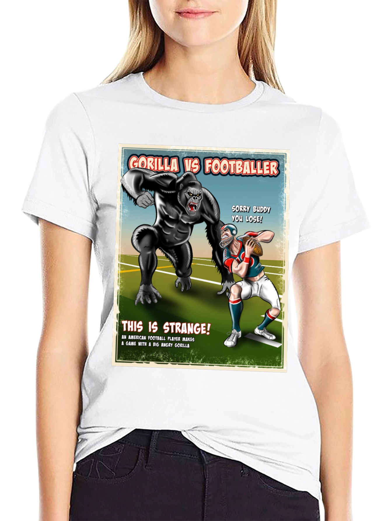 Gorilla vs Footballer T-Shirt Funny Graphic Tee