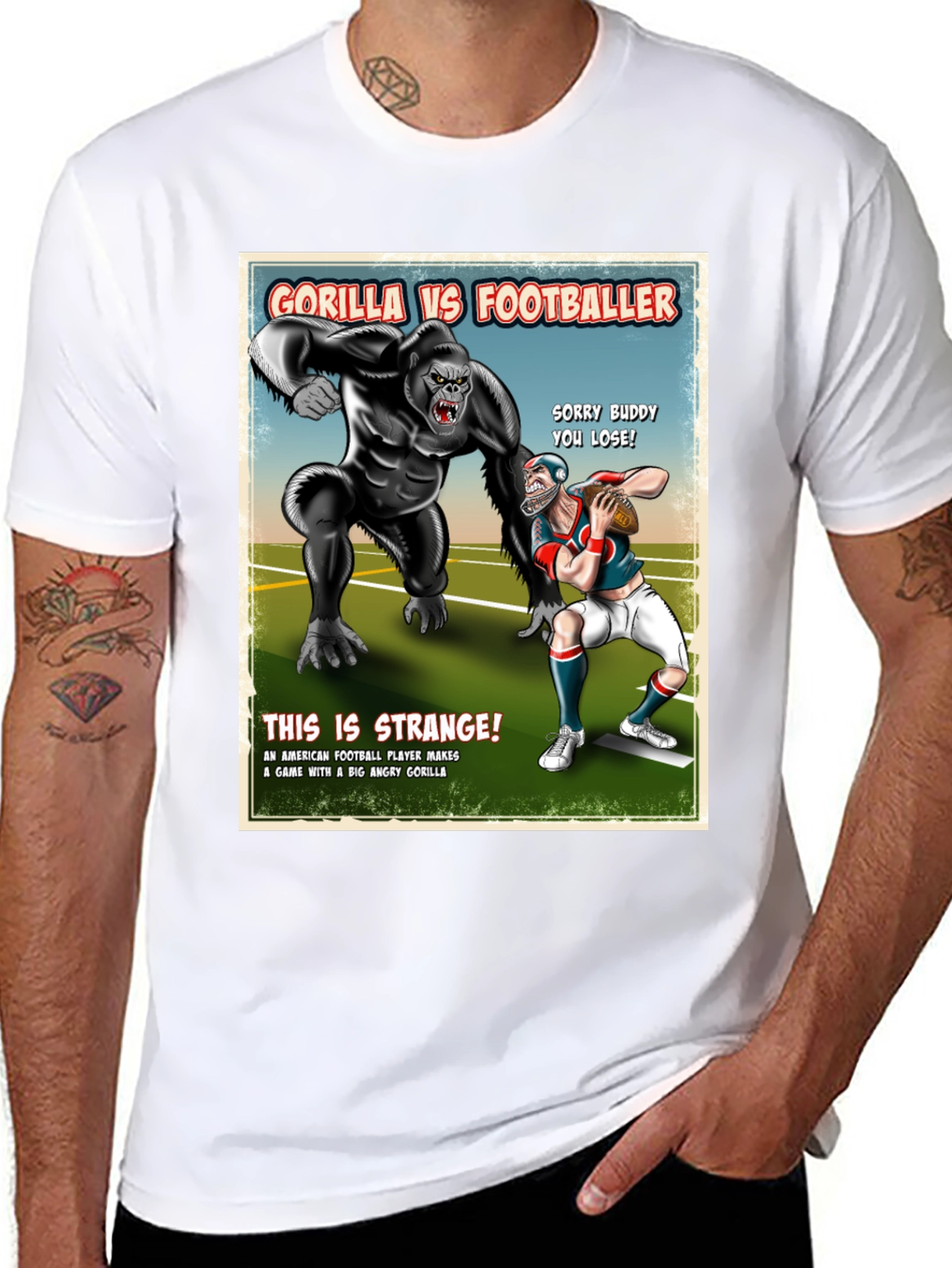 Gorilla vs Footballer T-Shirt Funny Graphic Tee
