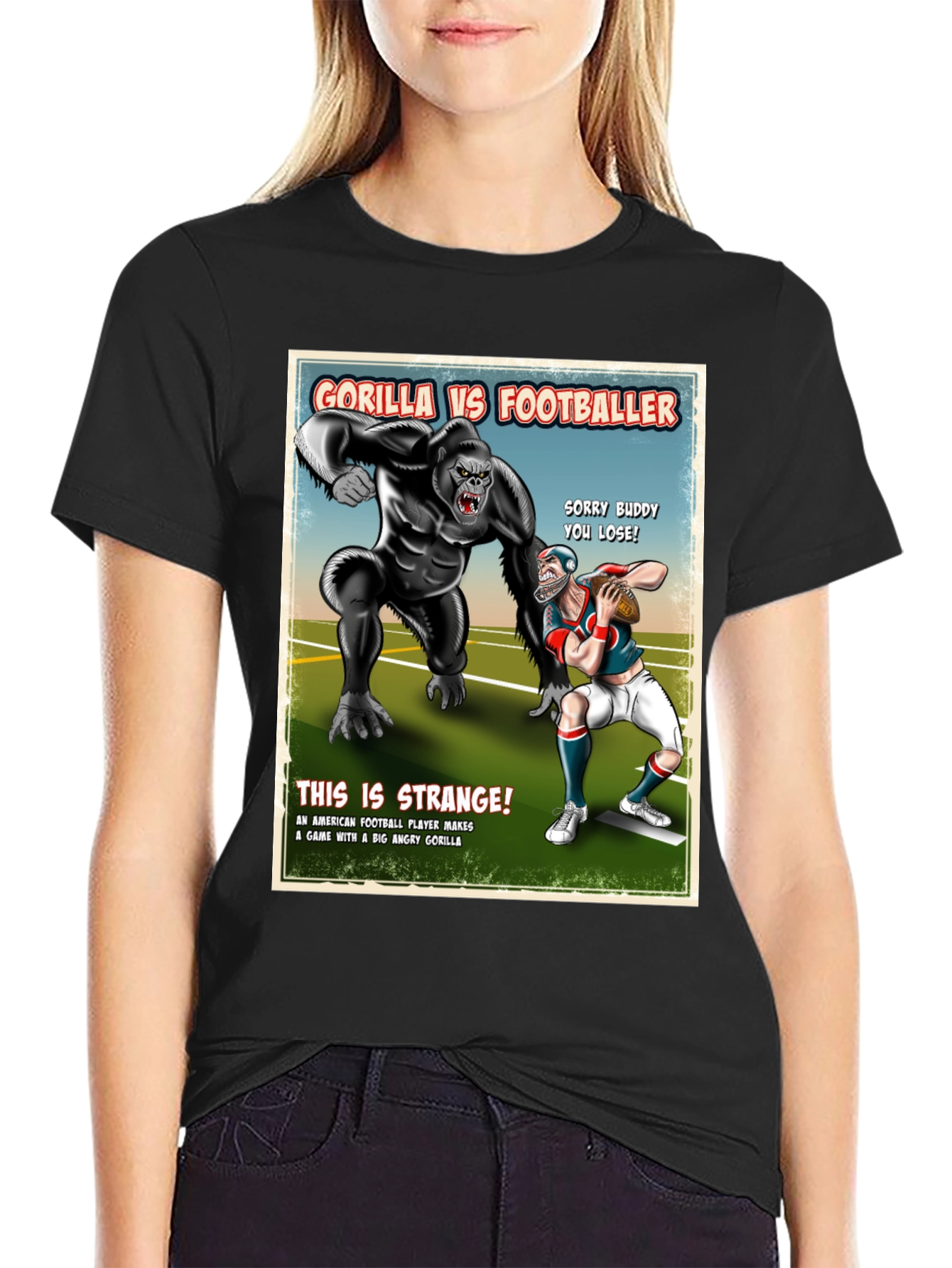 Gorilla vs Footballer T-Shirt Funny Graphic Tee