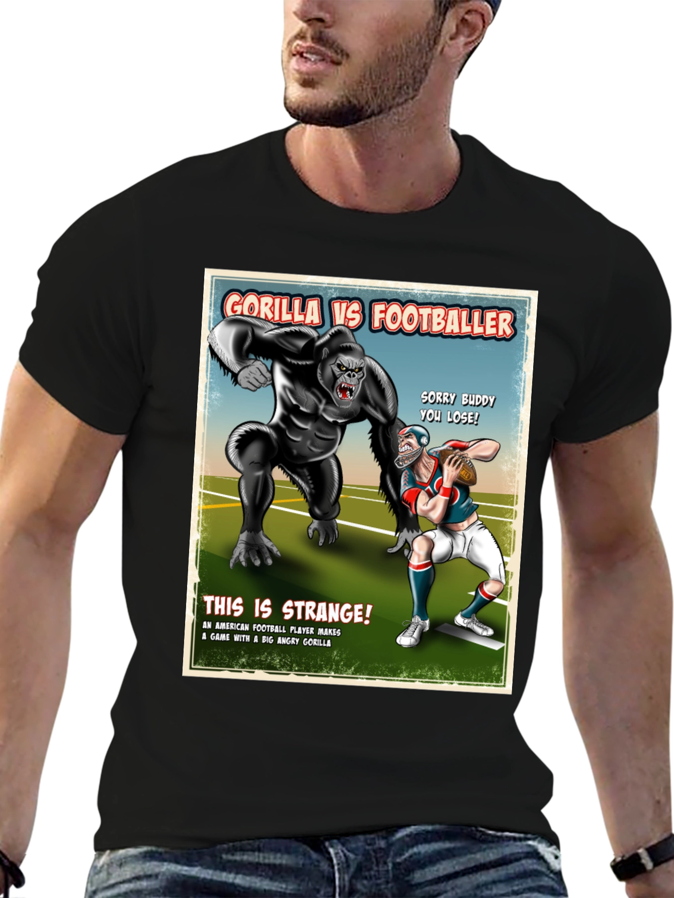 Gorilla vs Footballer T-Shirt Funny Graphic Tee