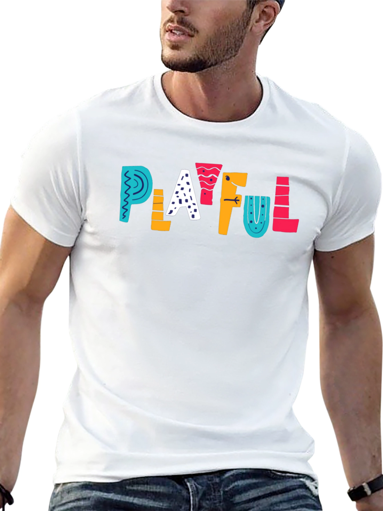 Playful Graphic Tee - Black Cotton T-Shirt