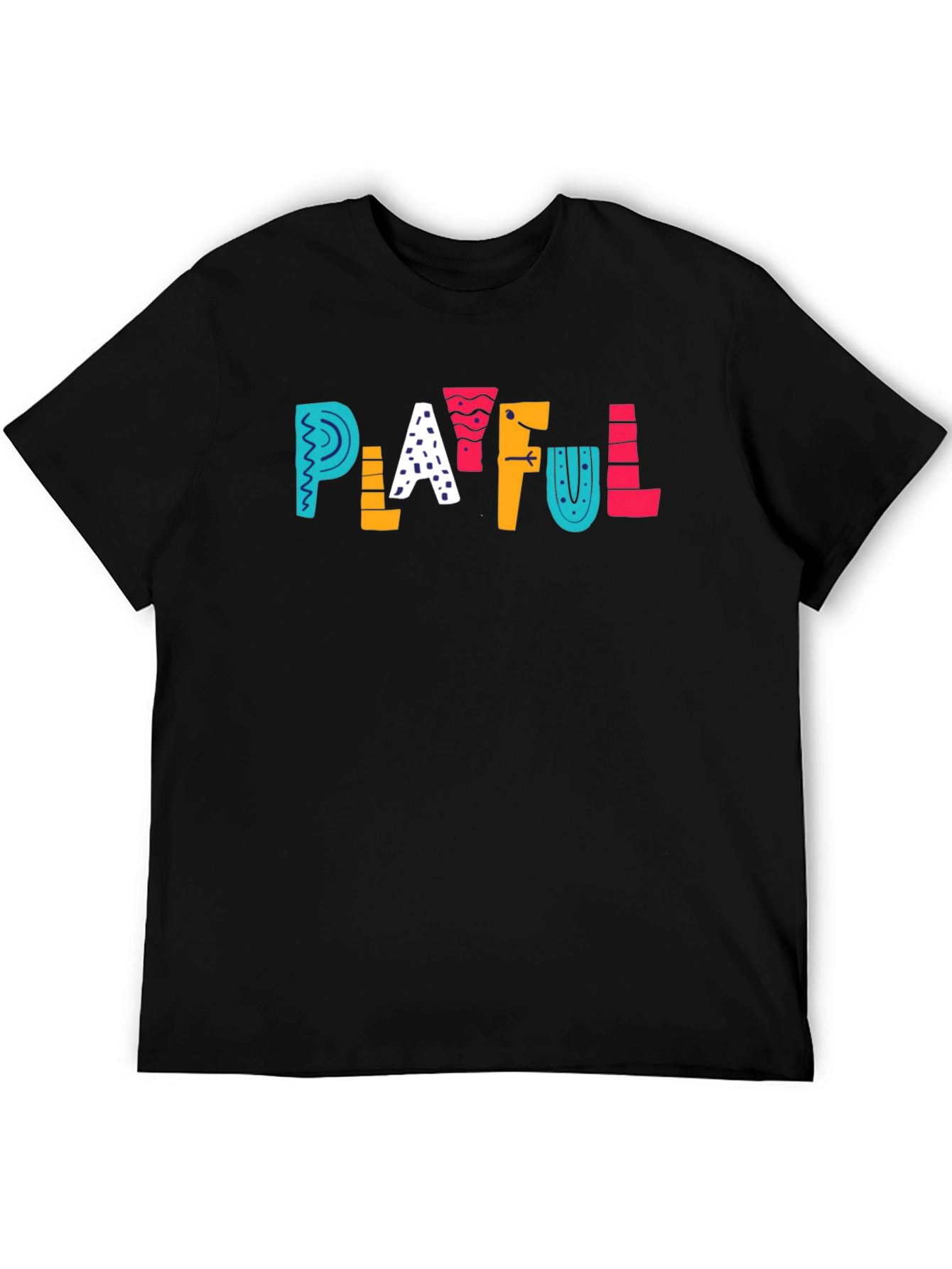 Playful Graphic Tee - Black Cotton T-Shirt