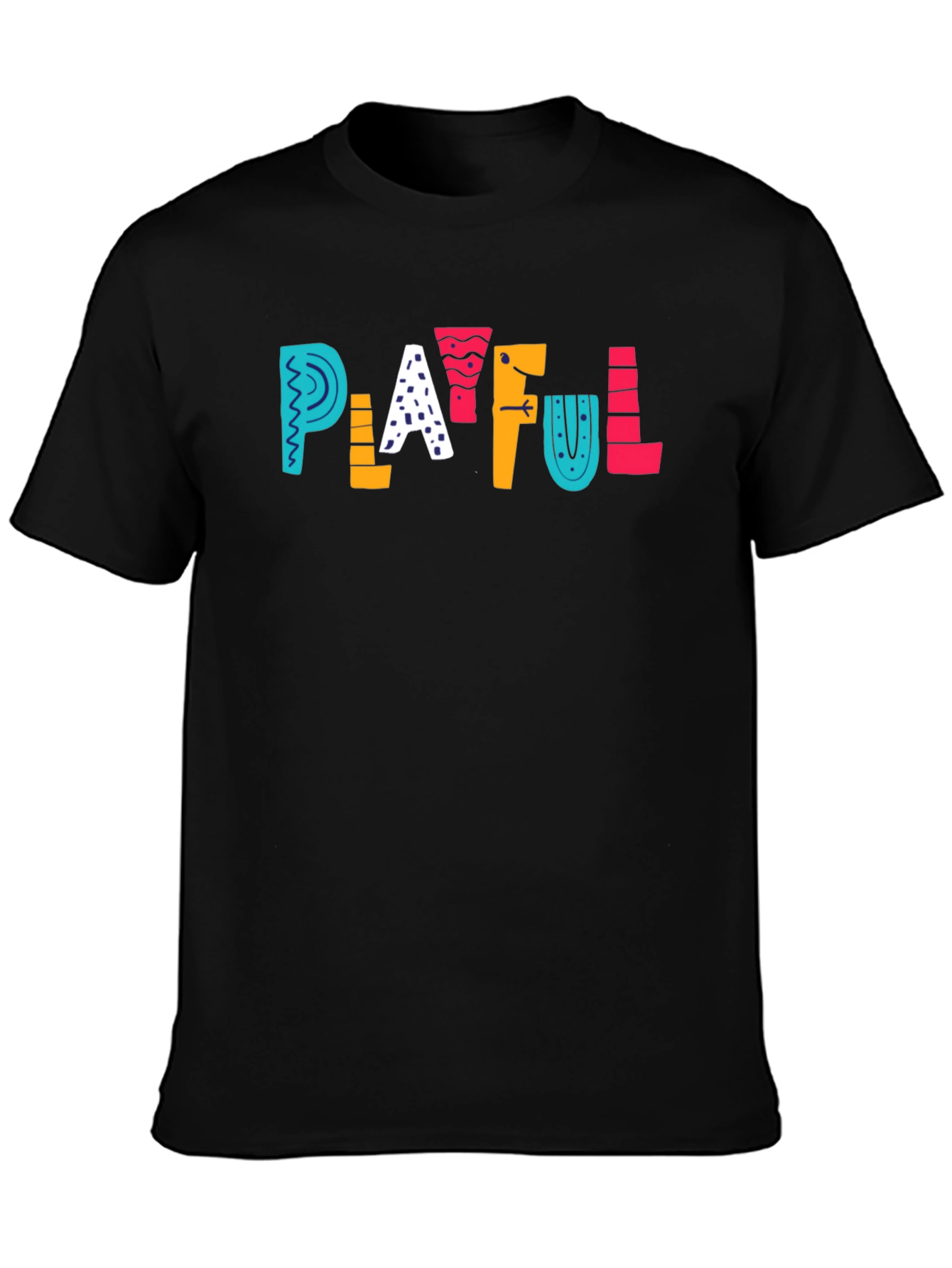 Playful Graphic Tee - Black Cotton T-Shirt
