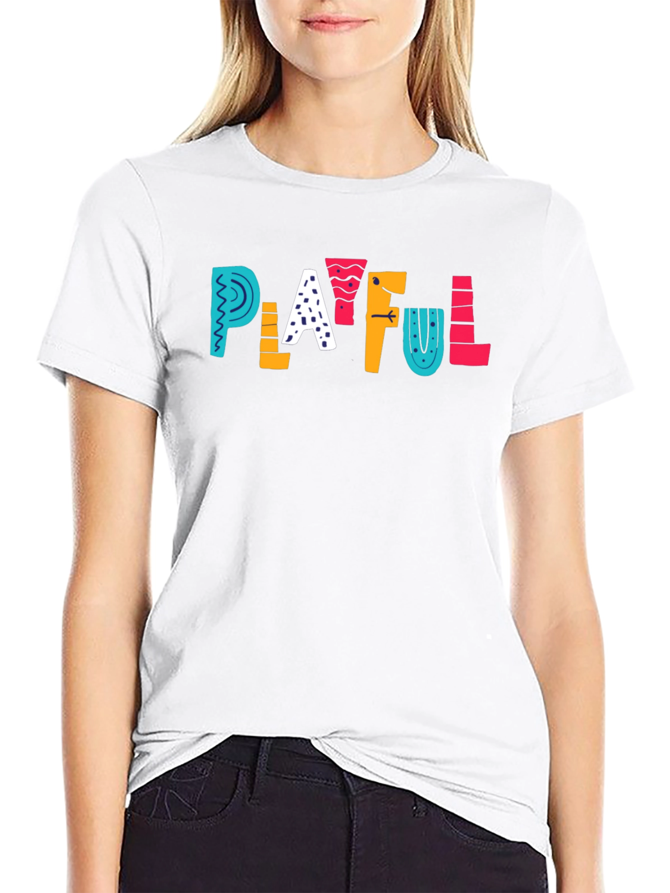 Playful Graphic Tee - Black Cotton T-Shirt