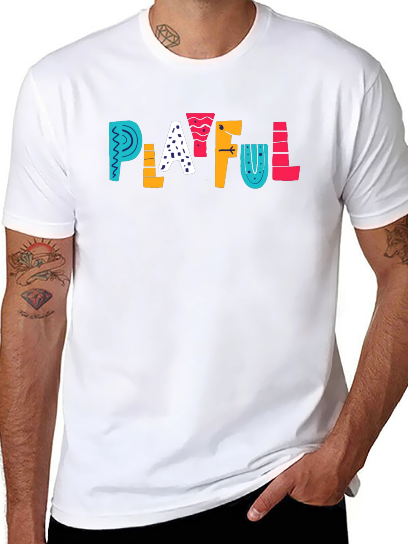 Playful Graphic Tee - Black Cotton T-Shirt