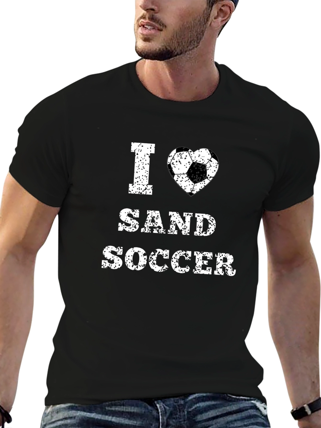 I Love Sand Soccer Graphic T-Shirt - Black