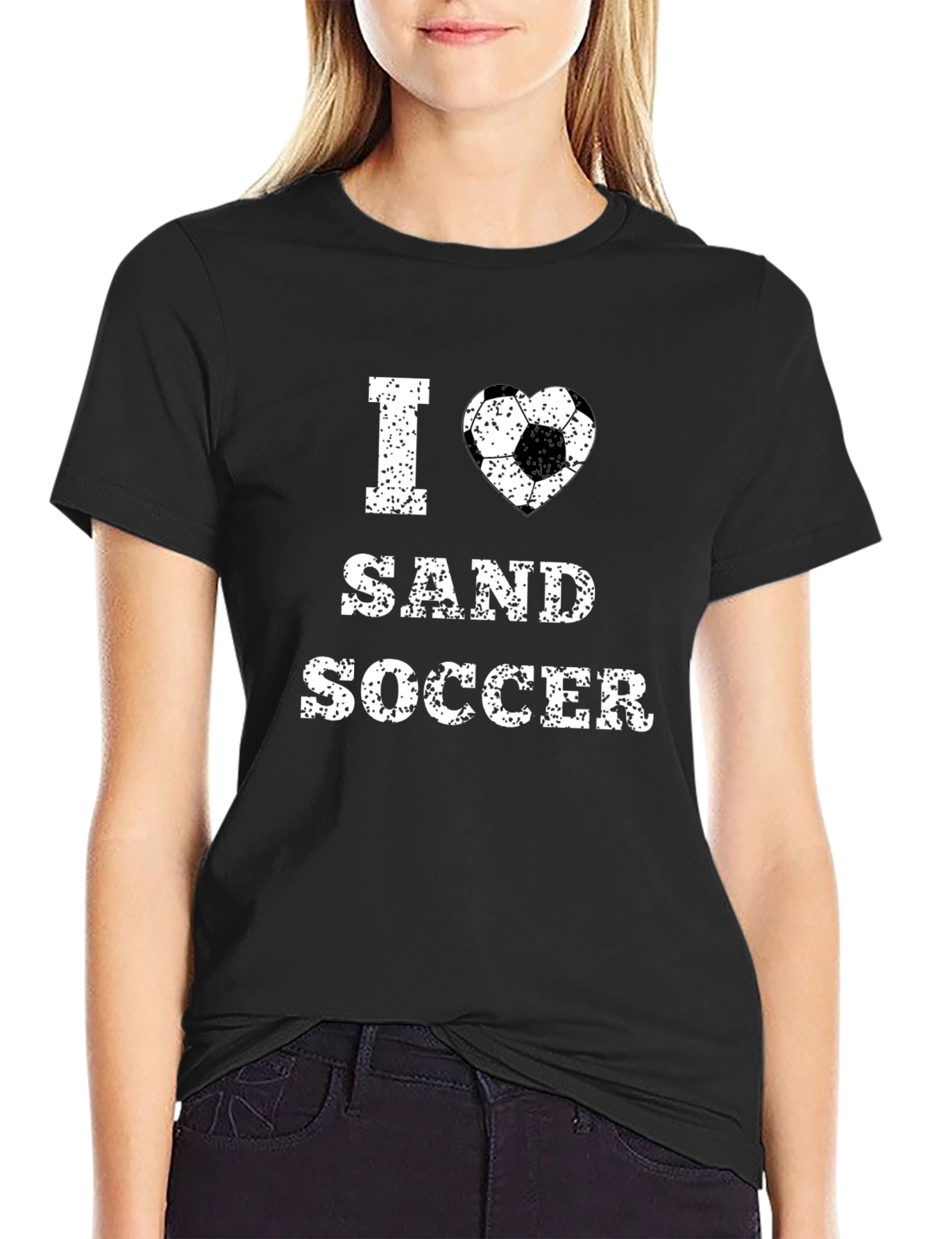 I Love Sand Soccer Graphic T-Shirt - Black