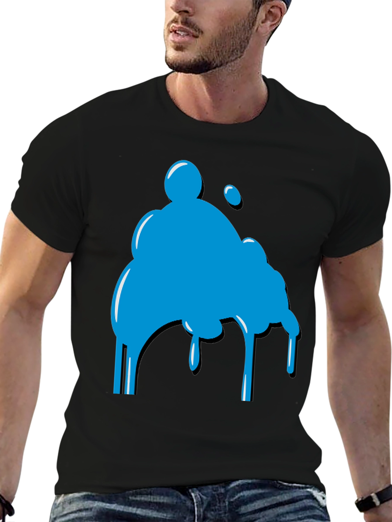 Abstract Blue Blob Graphic Tee - Casual Style