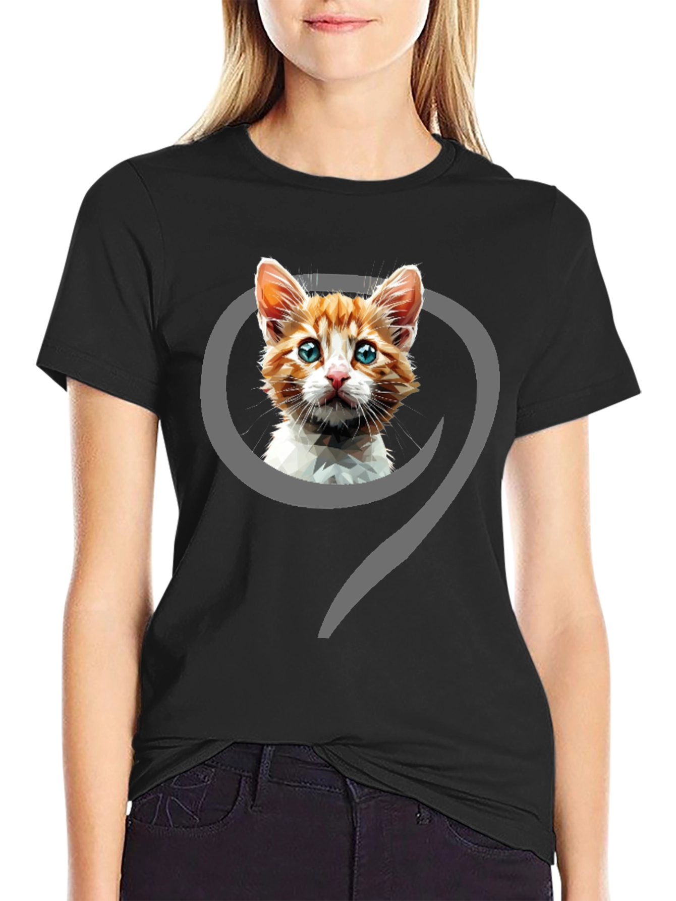 Cat Graphic Print Black T-Shirt