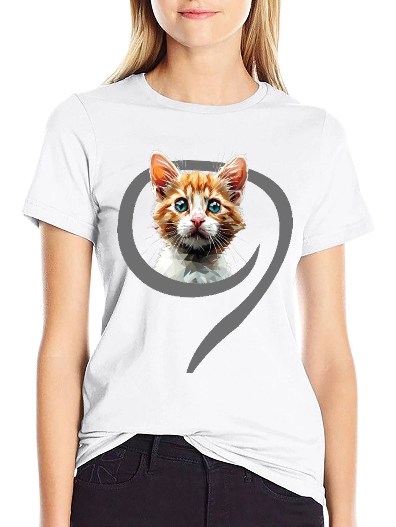 Cat Graphic Print Black T-Shirt
