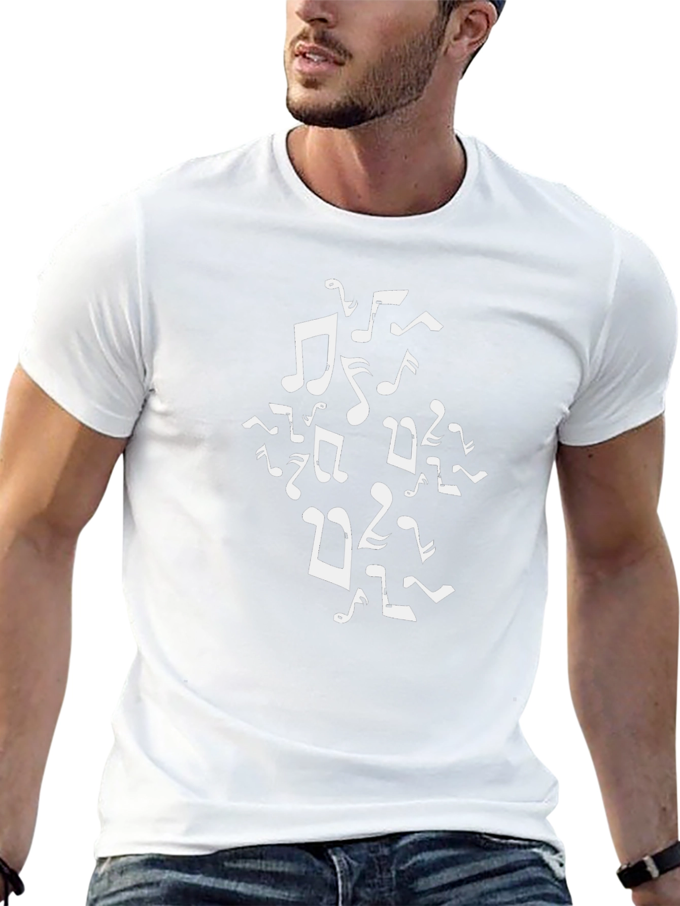 Musical Notes Graphic Tee - Black Cotton T-Shirt