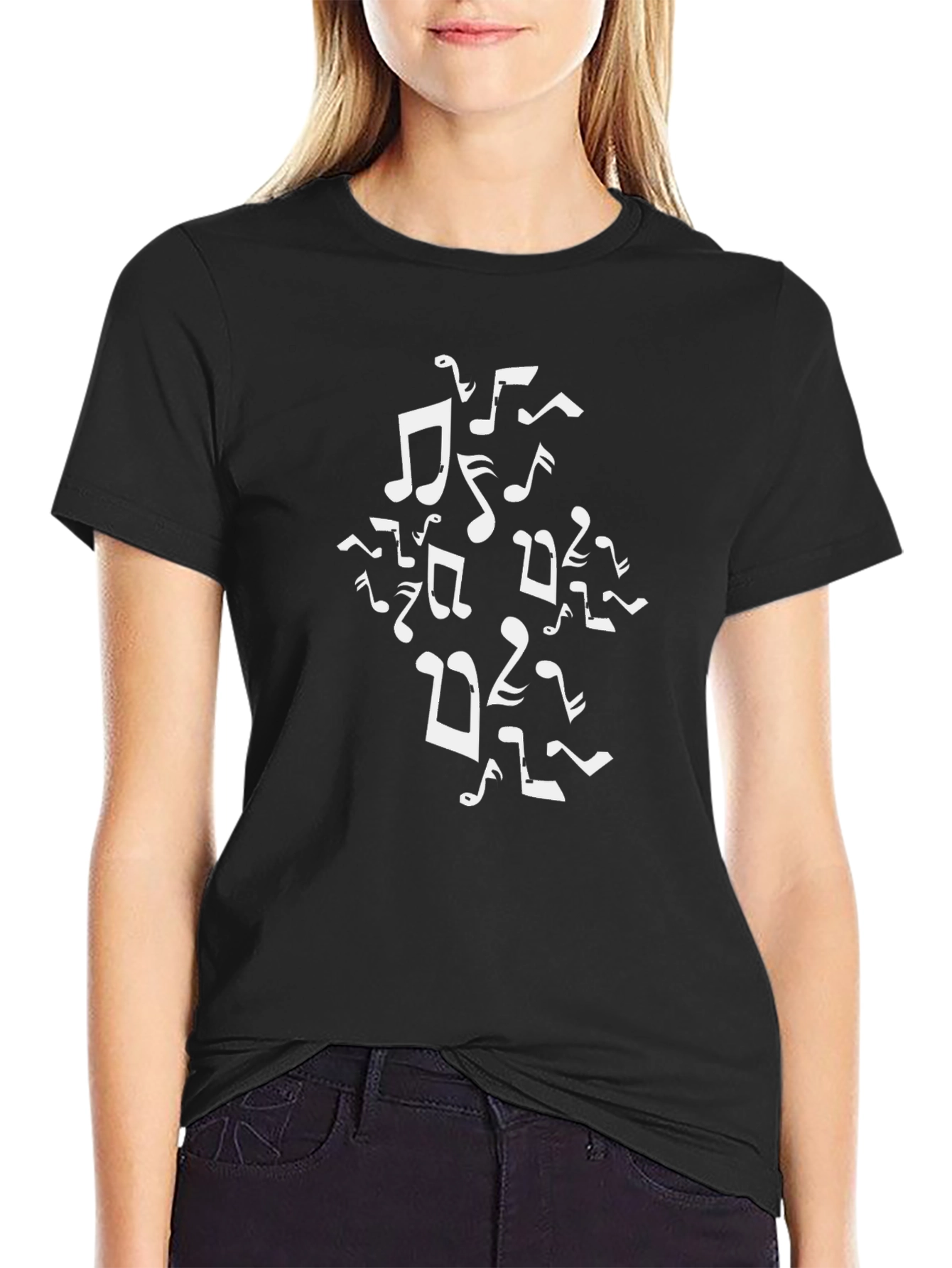 Musical Notes Graphic Tee - Black Cotton T-Shirt