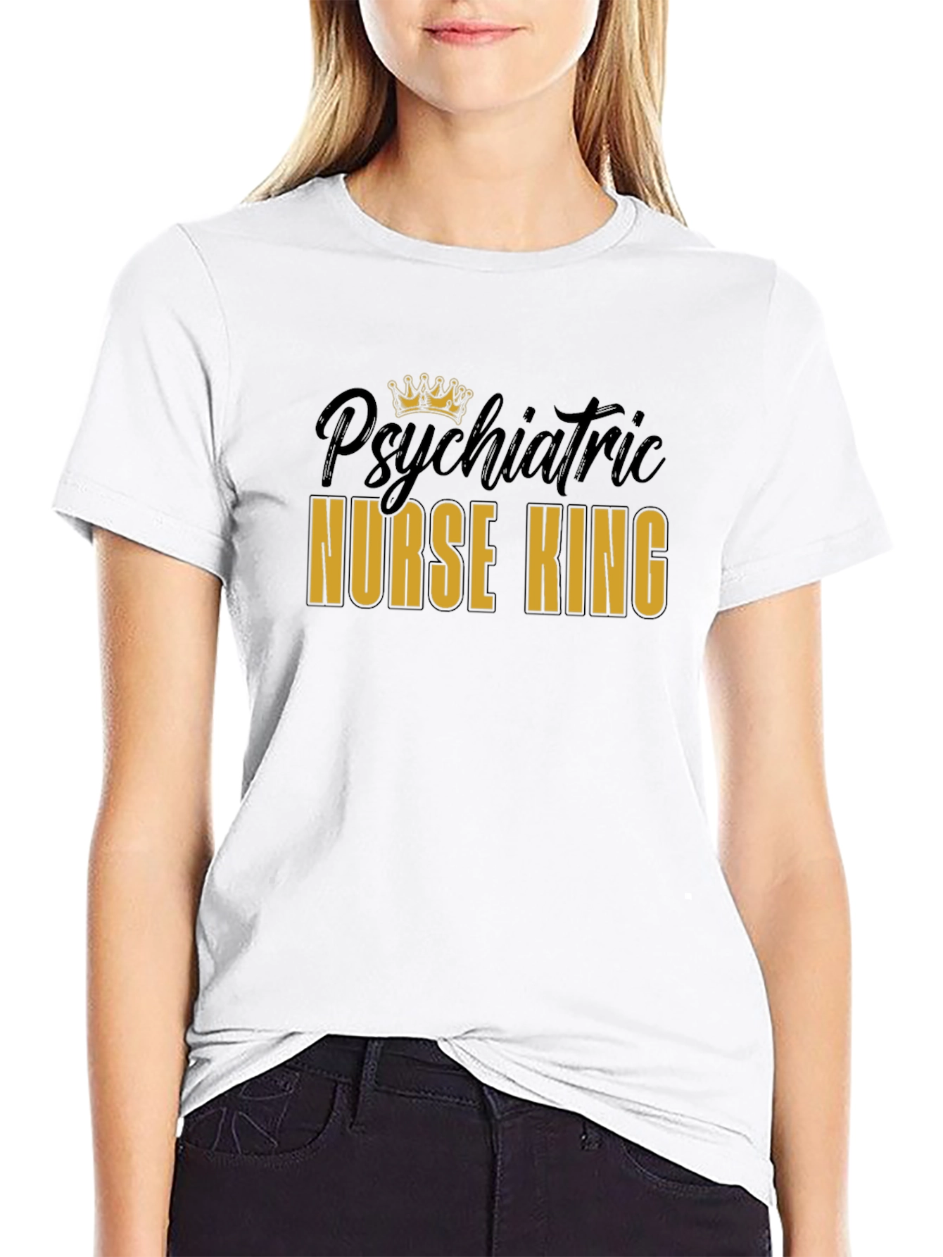 Psychiatric Nurse King Black Graphic T-Shirt