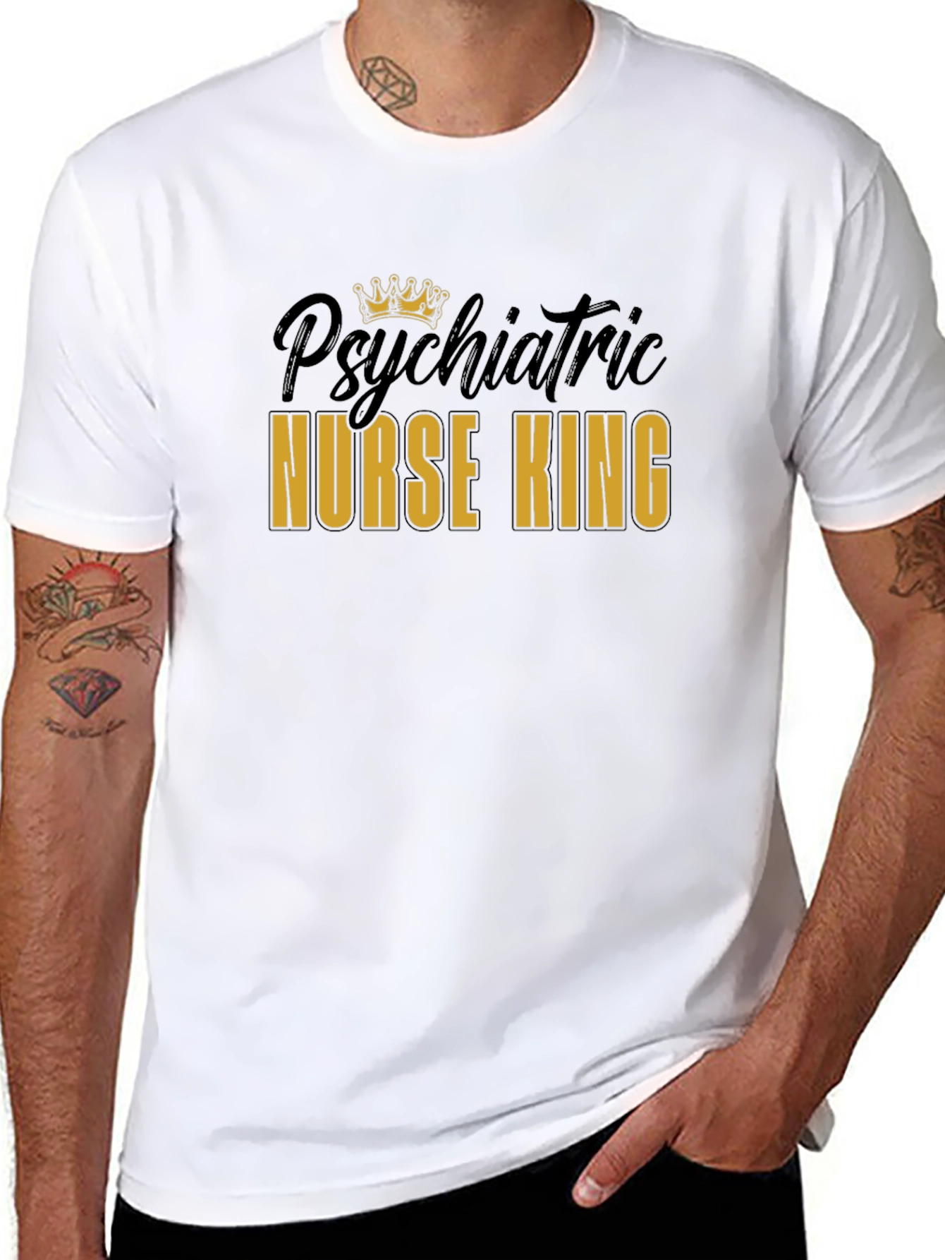 Psychiatric Nurse King Black Graphic T-Shirt