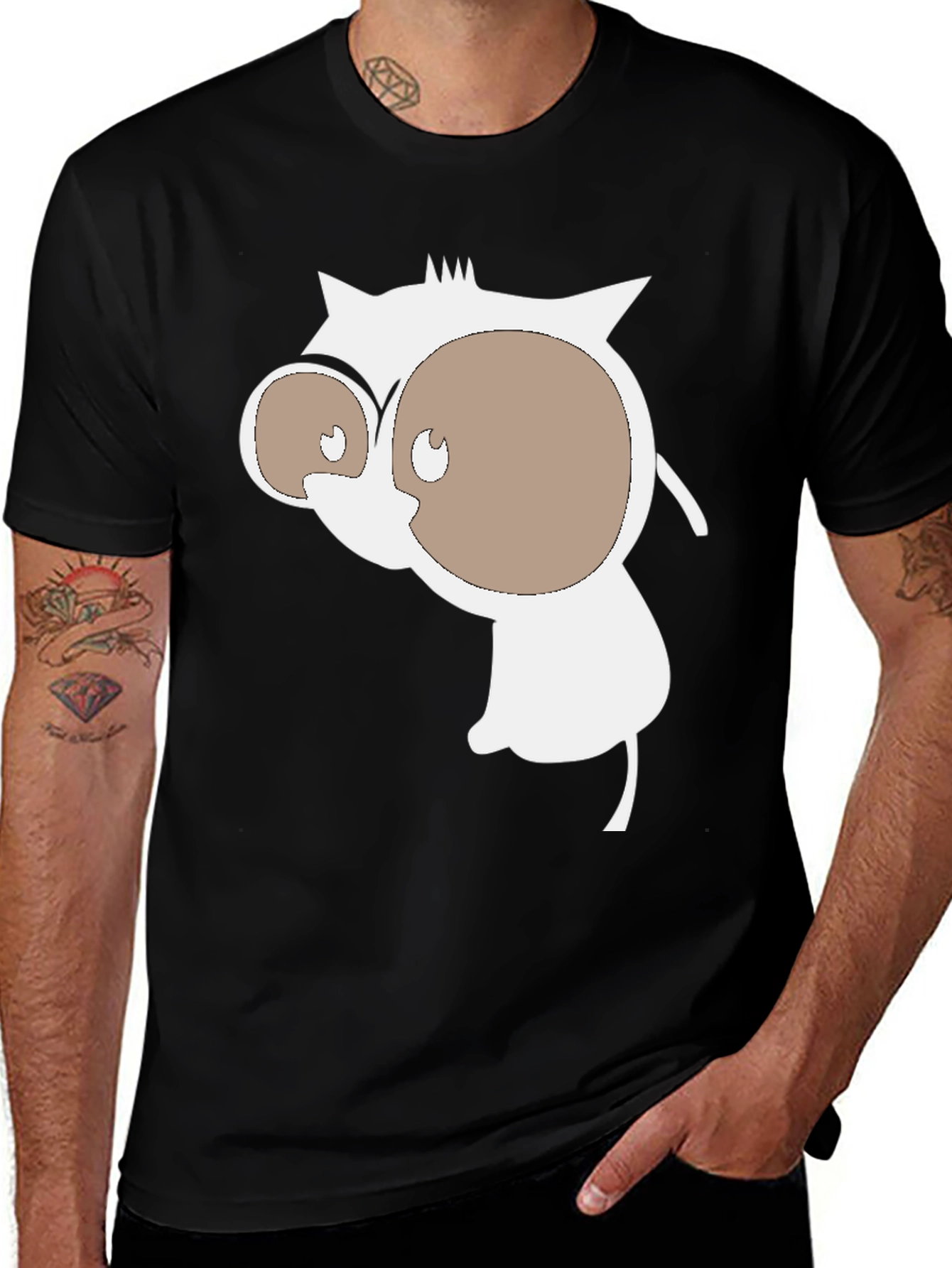 Mens Black T-Shirt with Cartoon Graphic