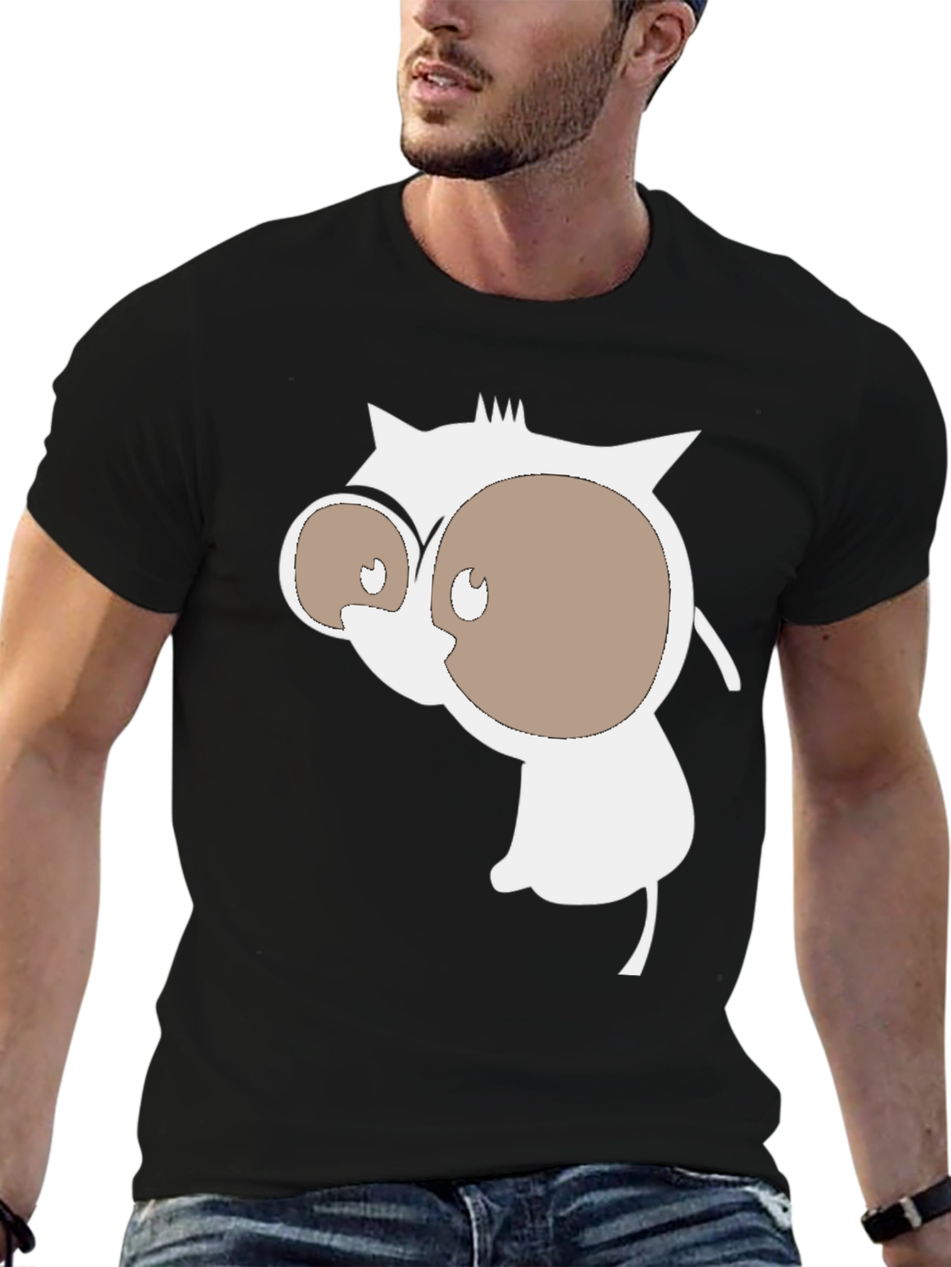 Mens Black T-Shirt with Cartoon Graphic