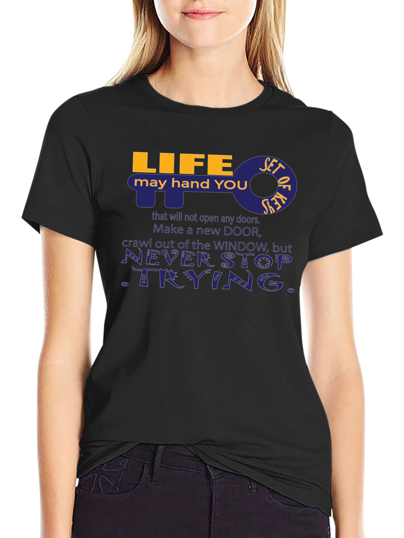 Life Key Graphic T-Shirt - Never Stop Trying