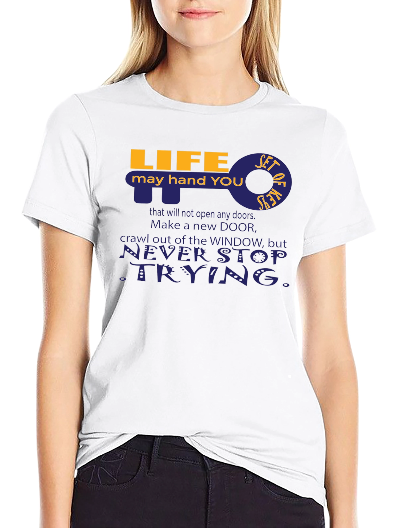 Life Key Graphic T-Shirt - Never Stop Trying