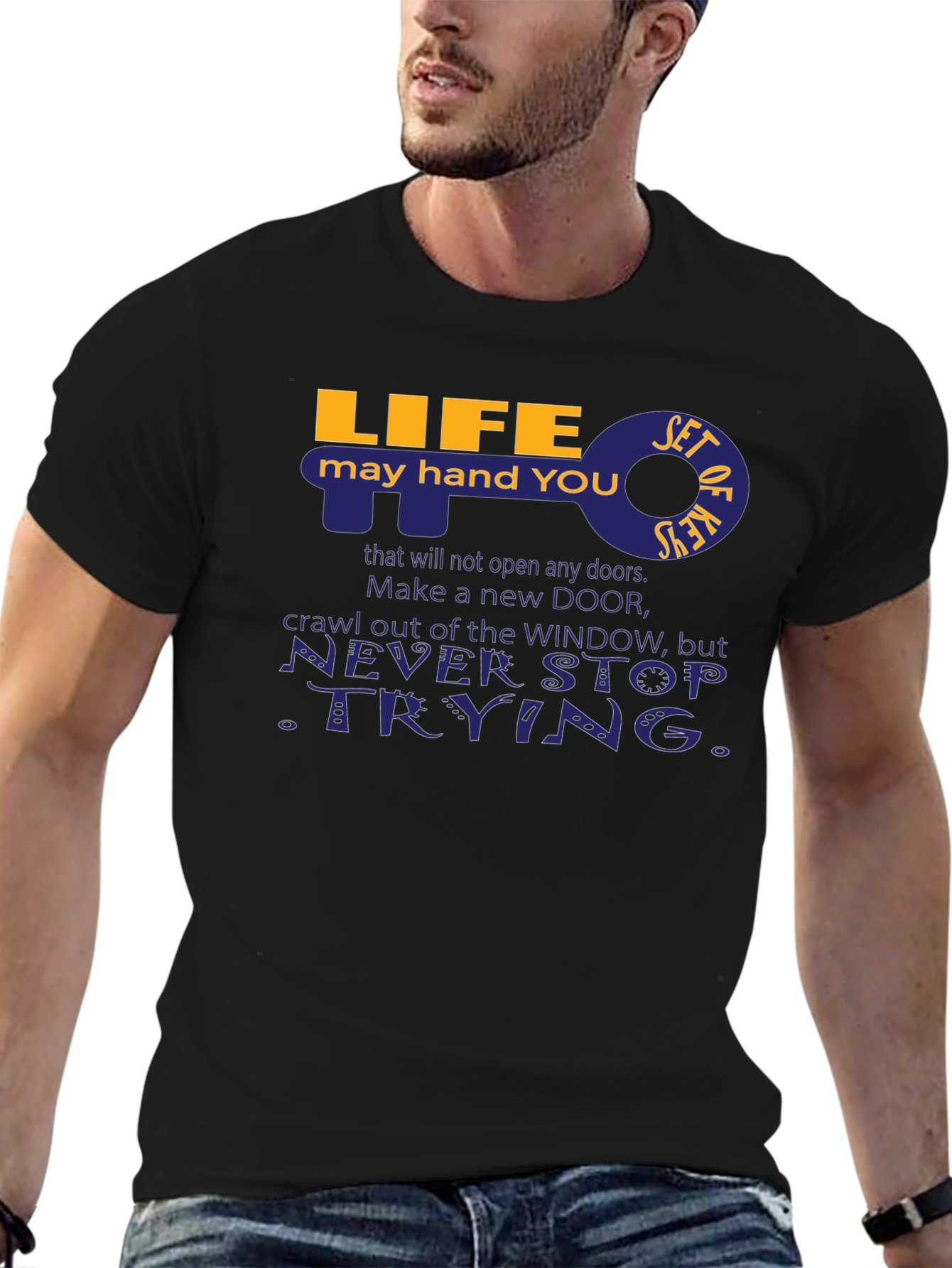 Life Key Graphic T-Shirt - Never Stop Trying