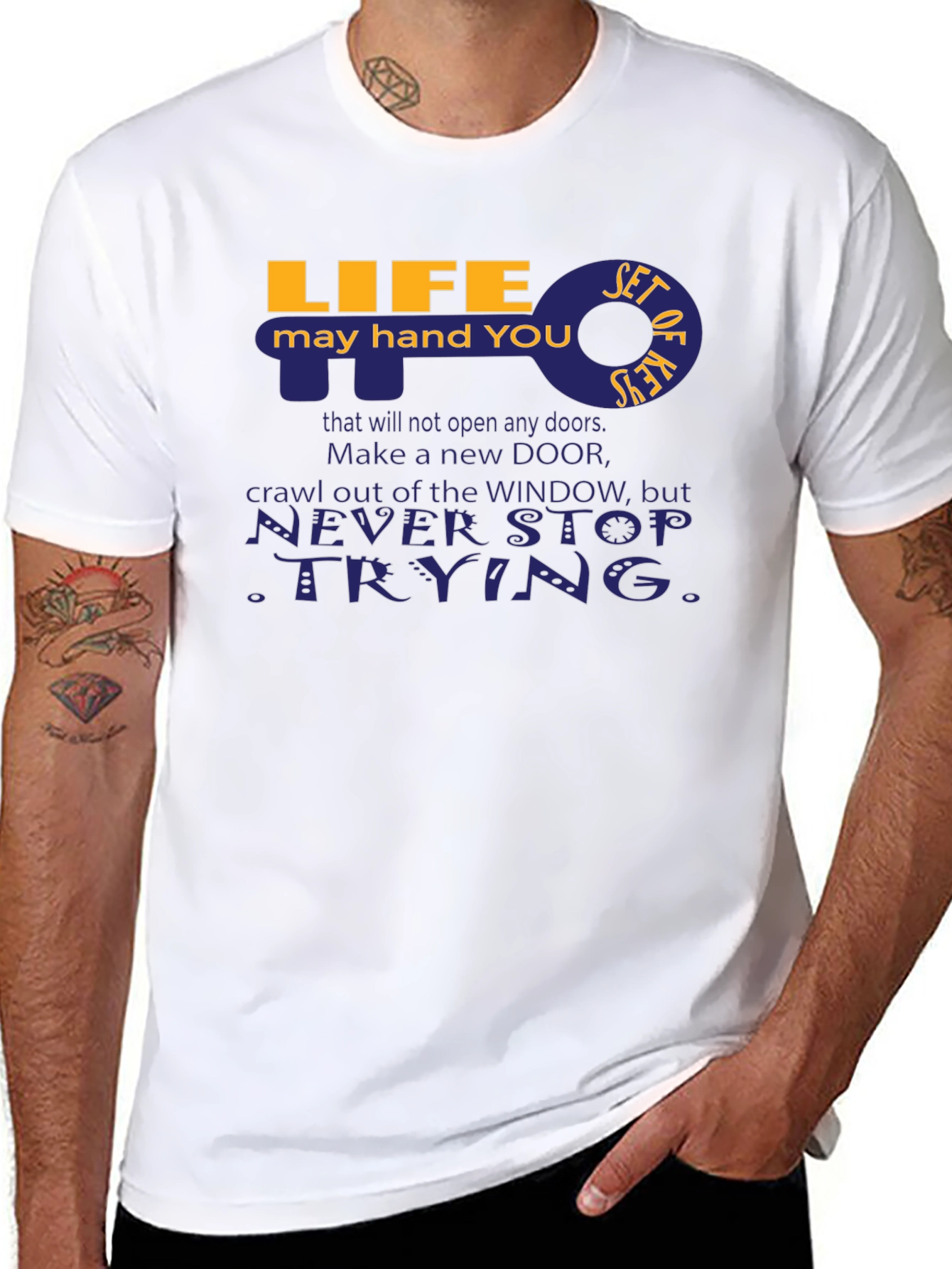 Life Key Graphic T-Shirt - Never Stop Trying