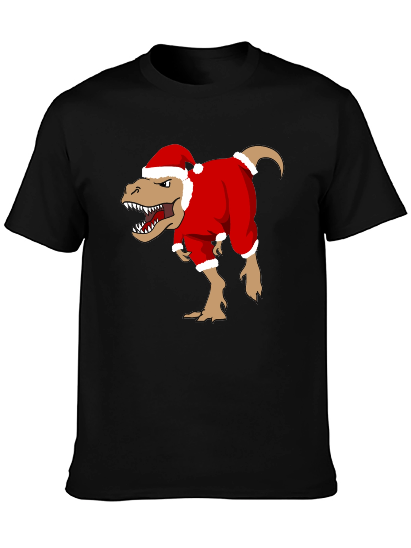 T-Rex Santa Costume Christmas Black T-Shirt