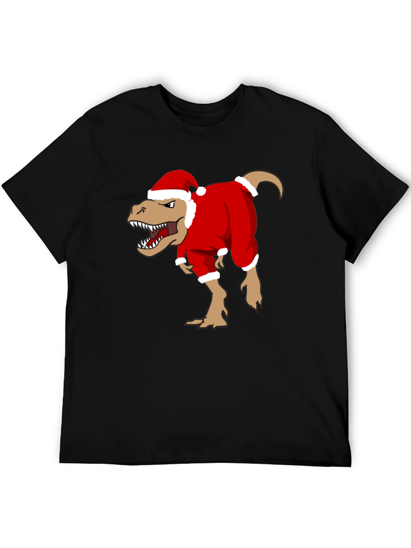 T-Rex Santa Costume Christmas Black T-Shirt