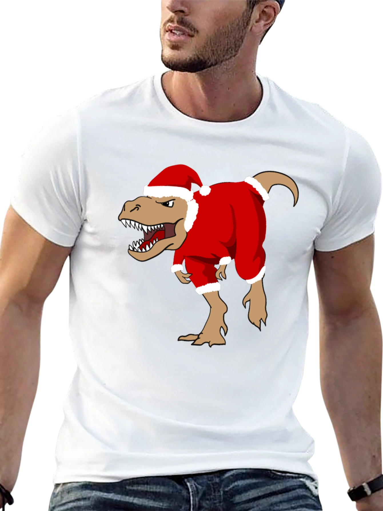 T-Rex Santa Costume Christmas Black T-Shirt