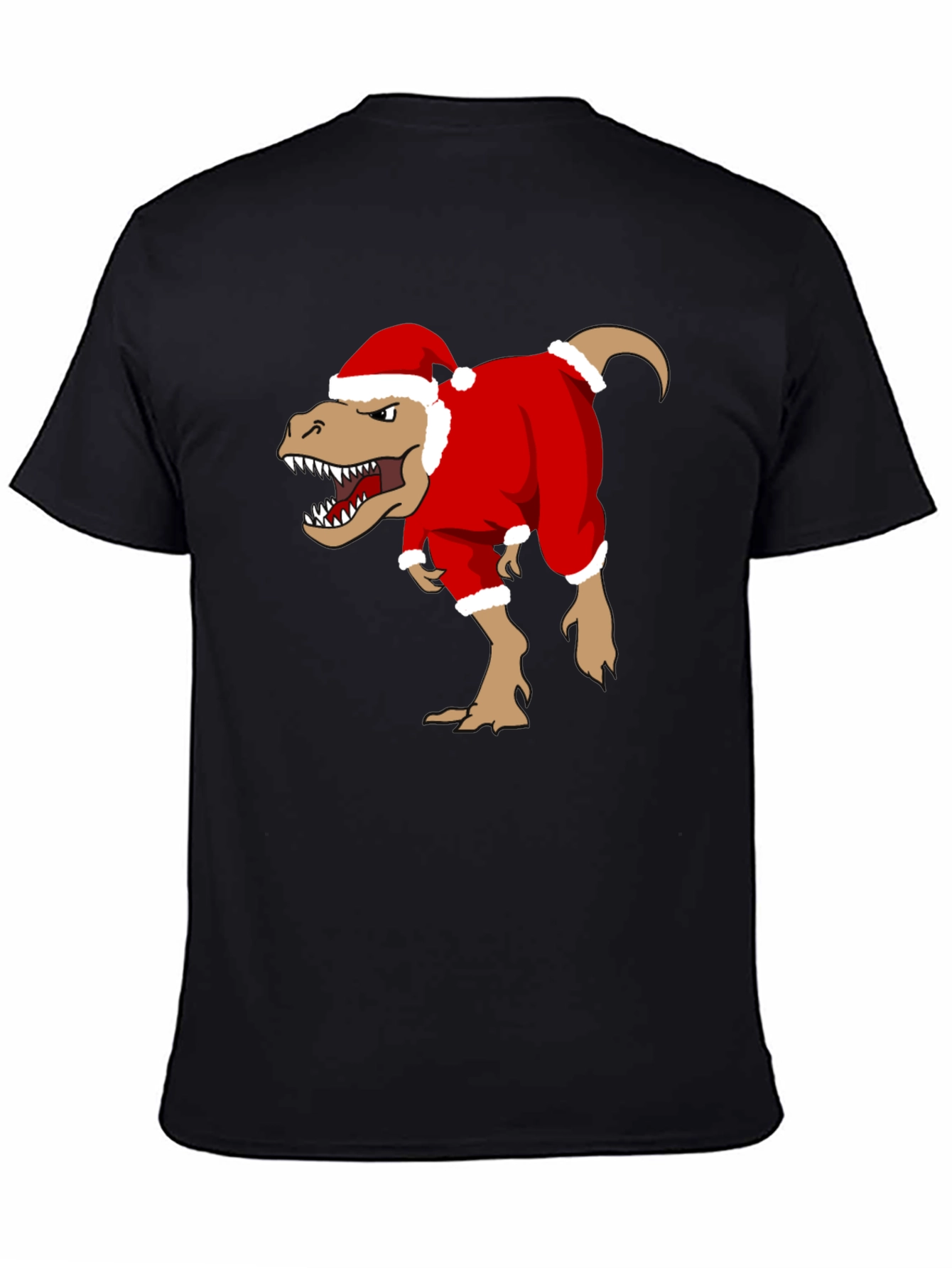T-Rex Santa Costume Christmas Black T-Shirt