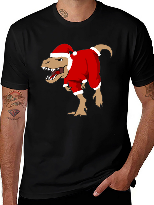 T-Rex Santa Costume Christmas Black T-Shirt