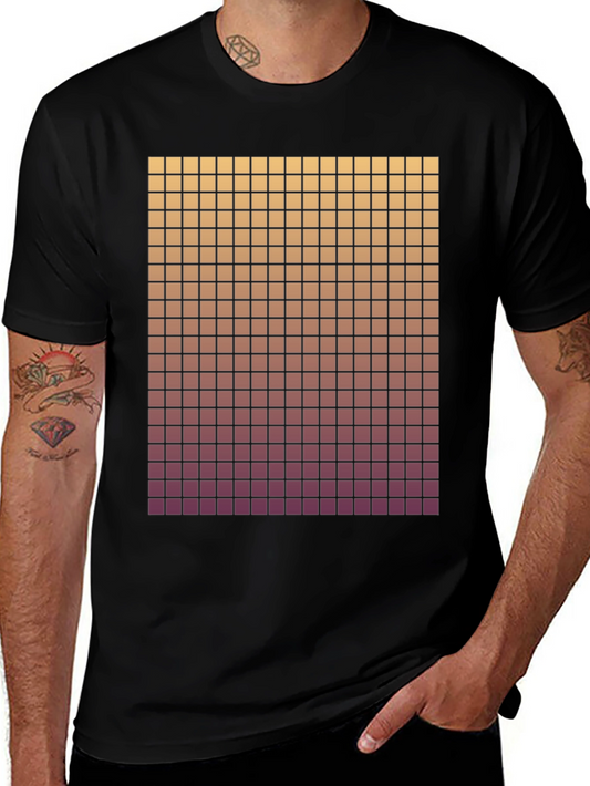 Gradient Grid Graphic Tee - Modern Style