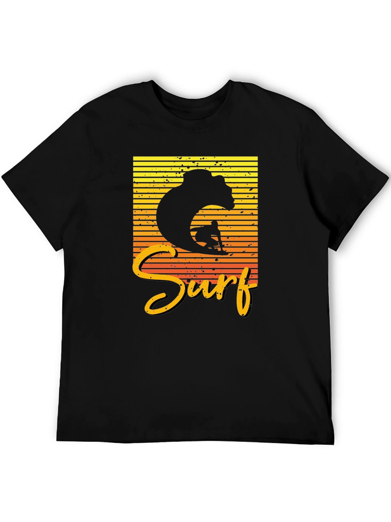 Surf Bear Graphic Tee - Black Cotton T-Shirt