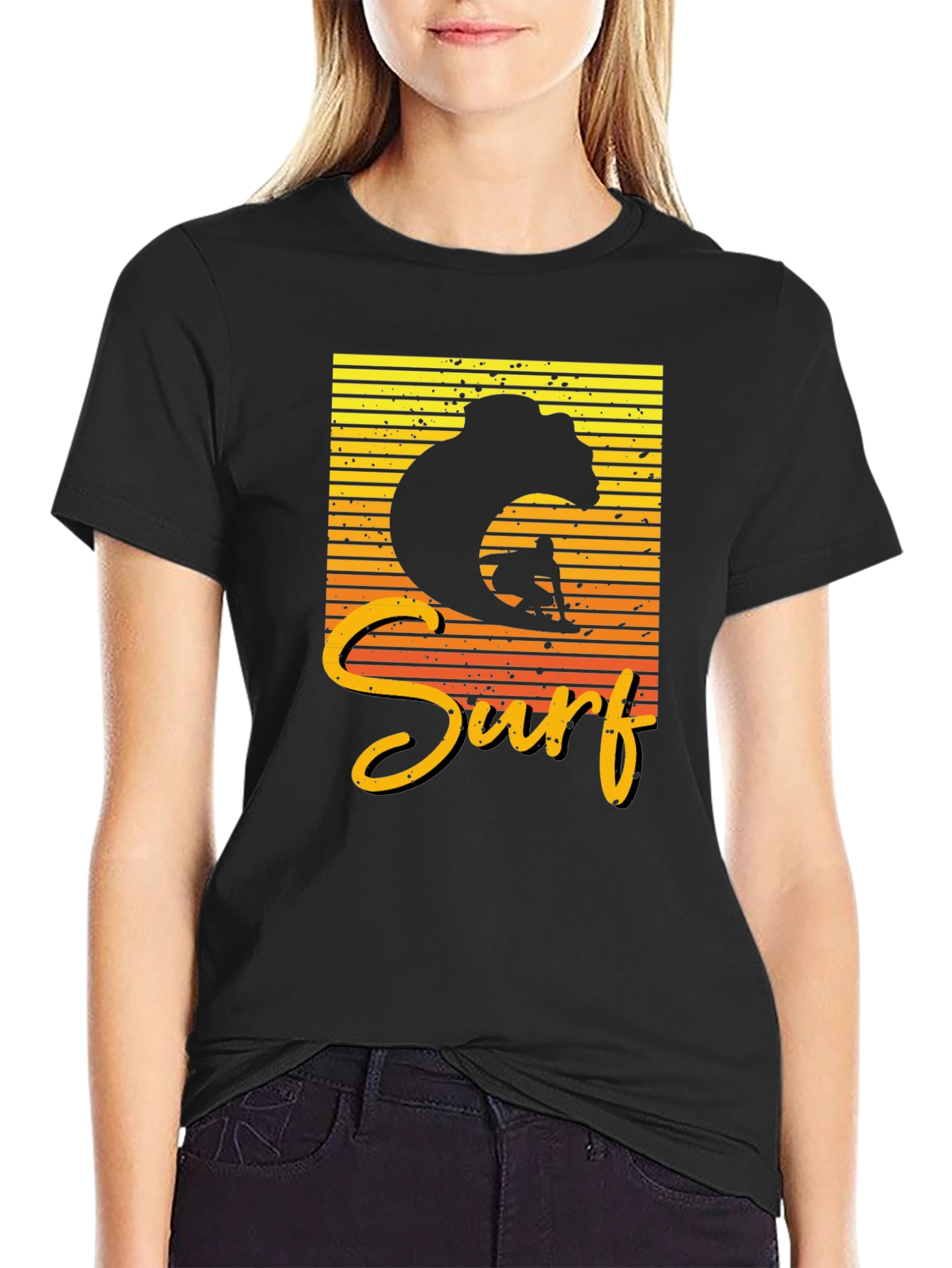 Surf Bear Graphic Tee - Black Cotton T-Shirt