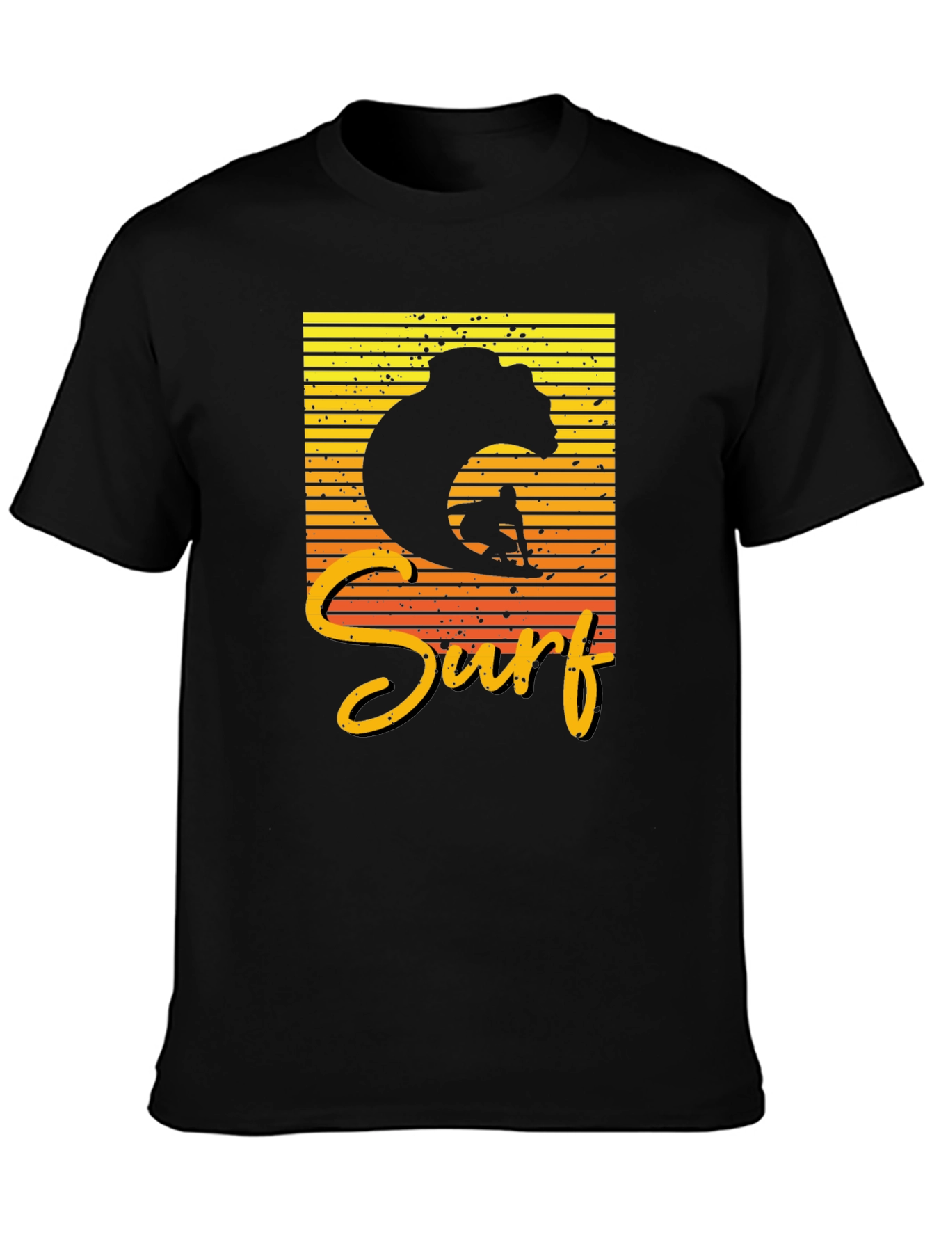 Surf Bear Graphic Tee - Black Cotton T-Shirt