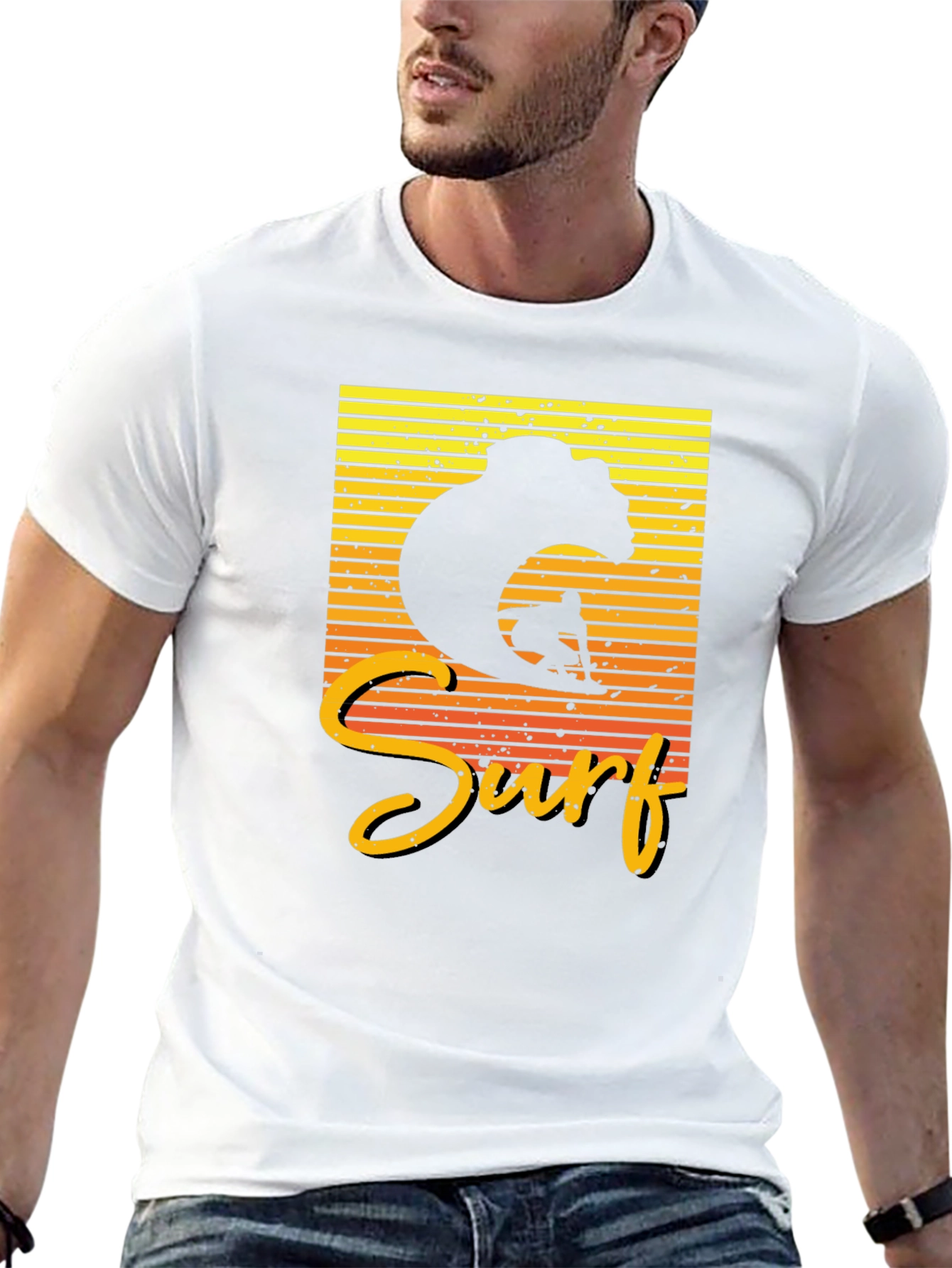 Surf Bear Graphic Tee - Black Cotton T-Shirt