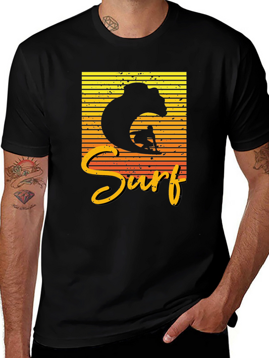 Surf Bear Graphic Tee - Black Cotton T-Shirt