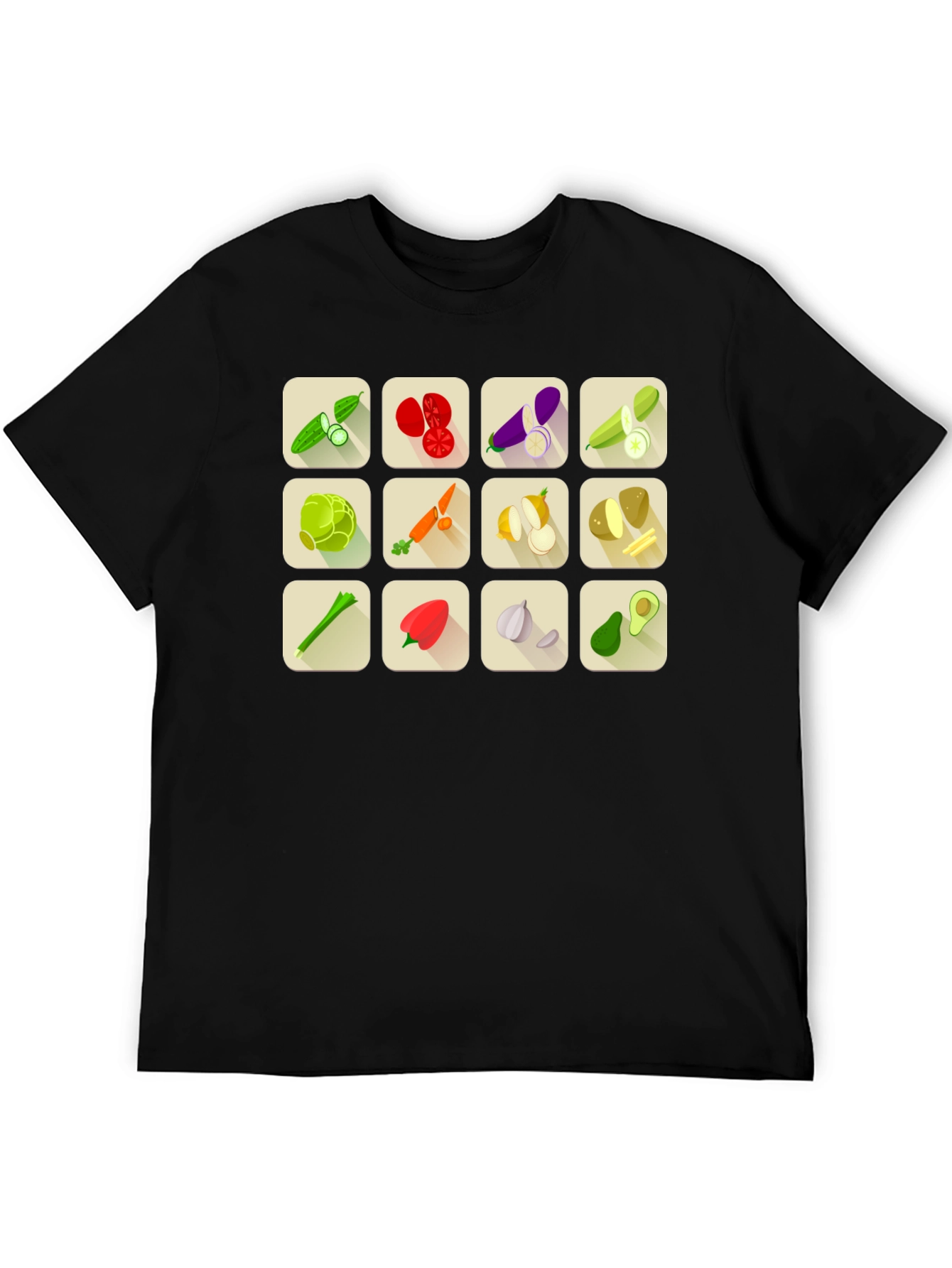 Vegetable Pattern Black T-Shirt