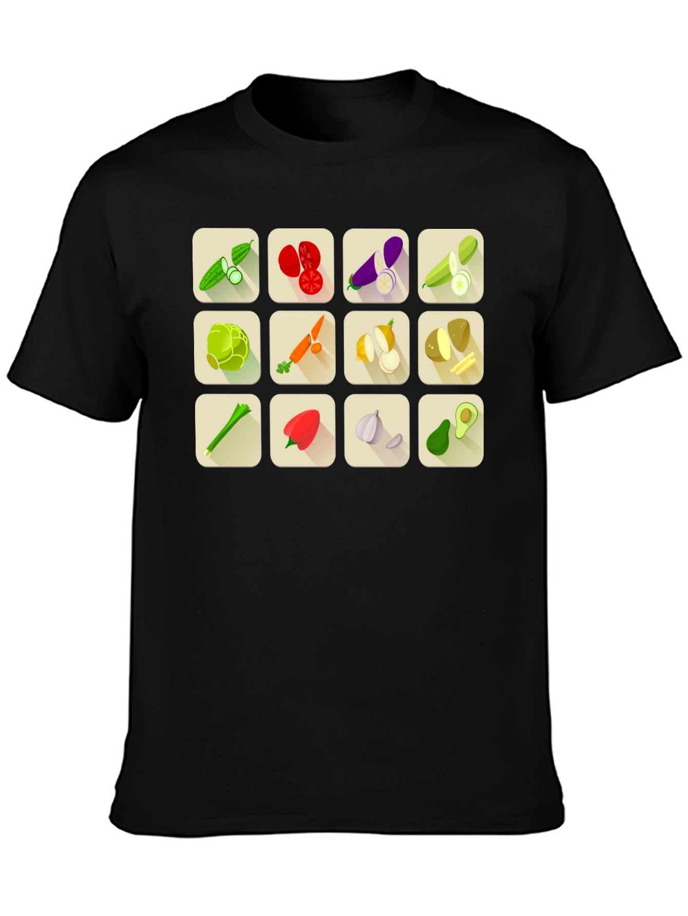 Vegetable Pattern Black T-Shirt