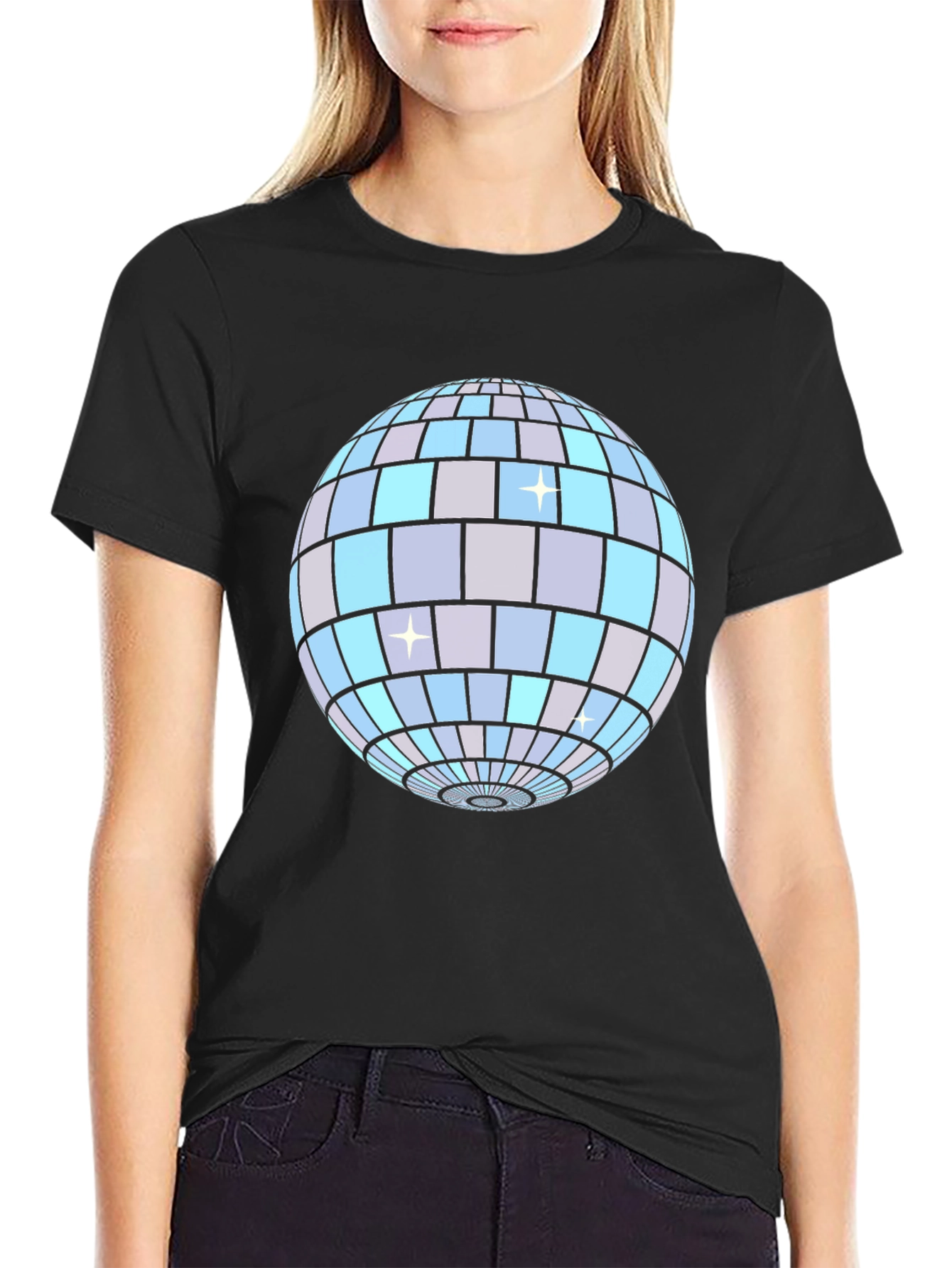 Disco Ball Graphic Tee - Black Cotton T-Shirt
