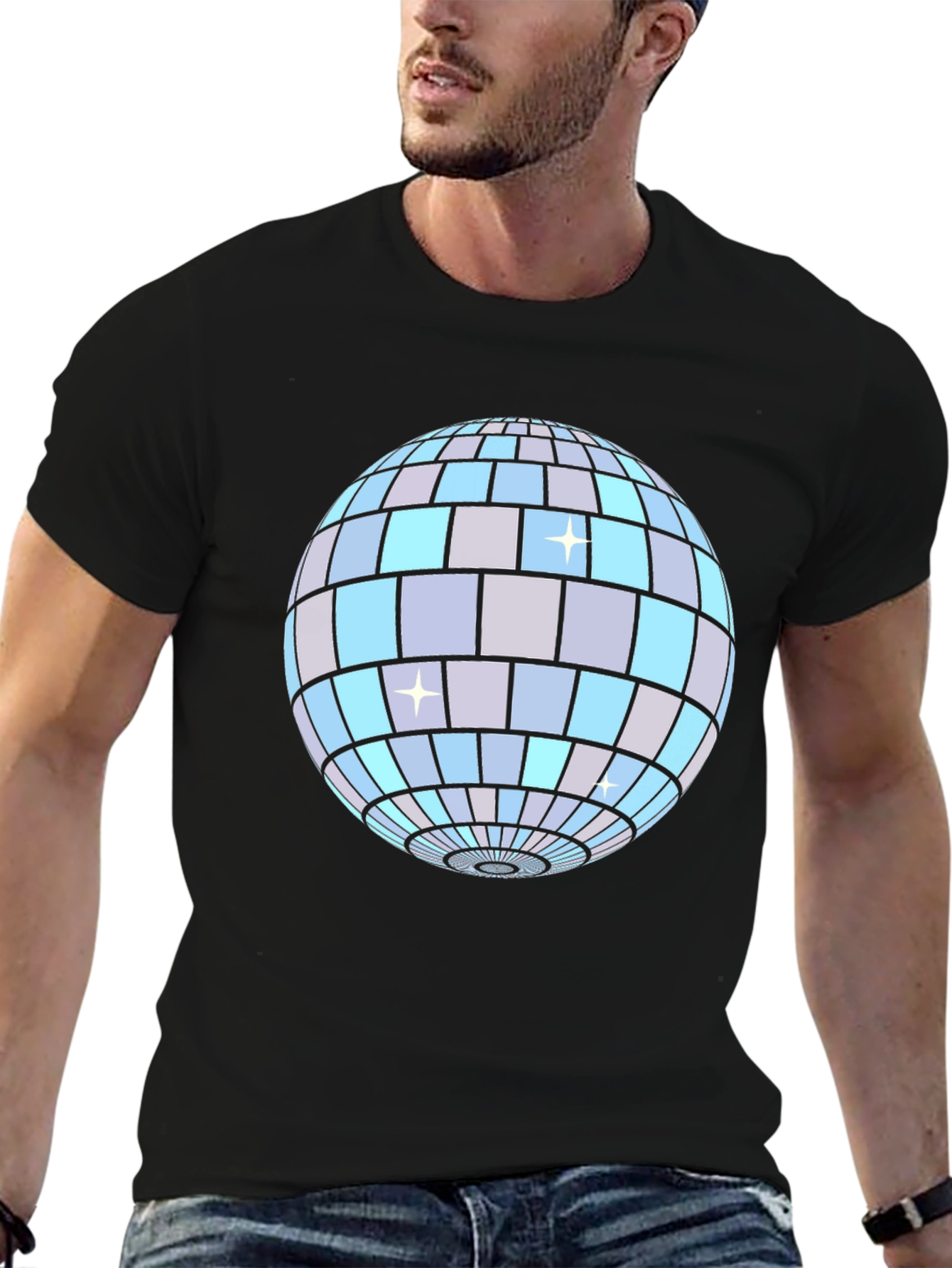 Disco Ball Graphic Tee - Black Cotton T-Shirt